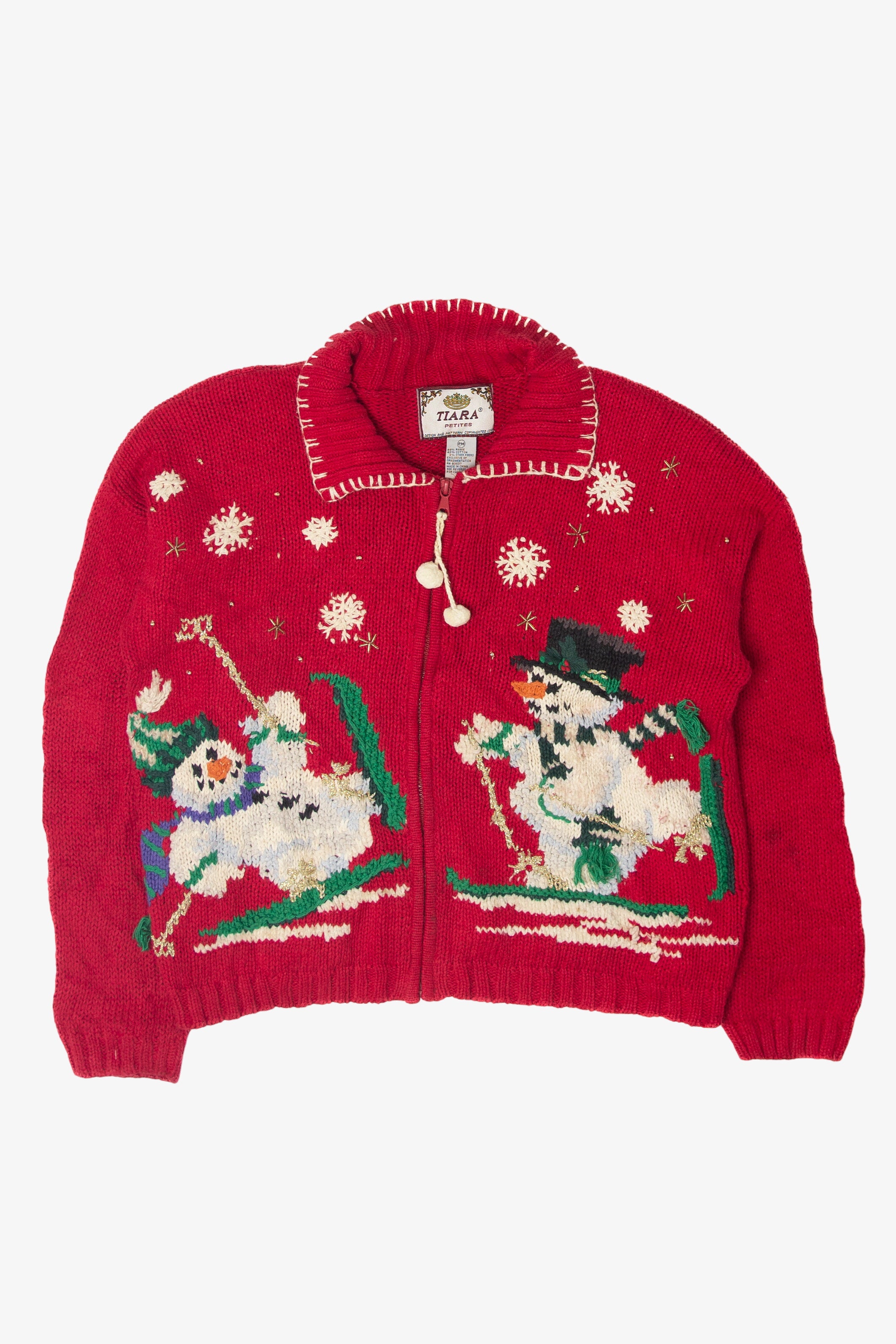 Vintage Snowmen Skiing Ugly Christmas Cardigans (1990s)