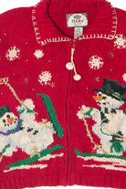 Vintage Snowmen Skiing Ugly Christmas Cardigans (1990s)