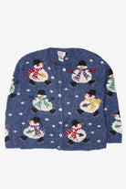Vintage Snowmen Hand Knit Ugly Christmas Cardigan (1990s)
