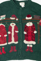 Vintage Hand Embroidered Santa's Closet Ugly Christmas Cardigan (1990s)