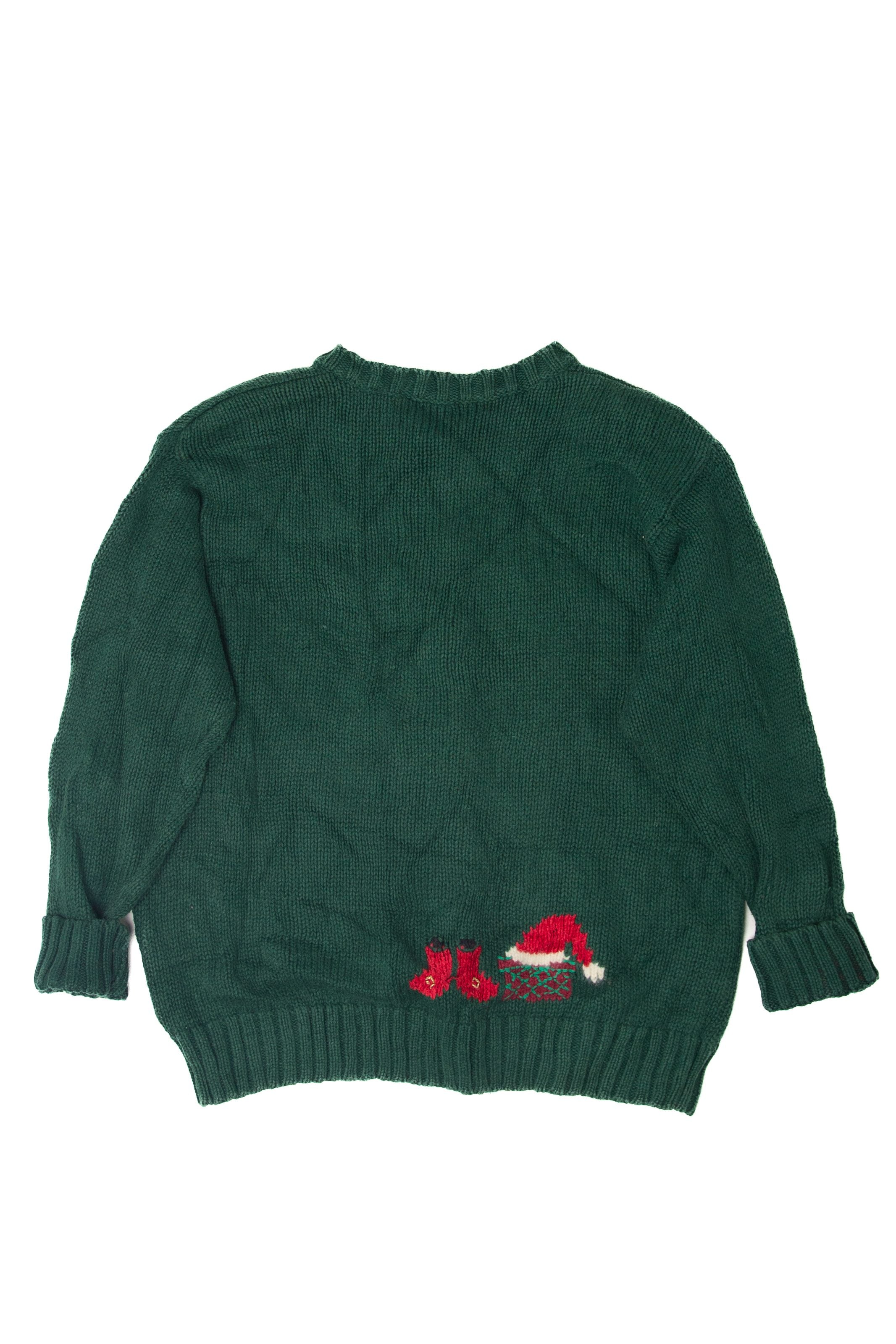 Vintage Hand Embroidered Santa's Closet Ugly Christmas Cardigan (1990s)