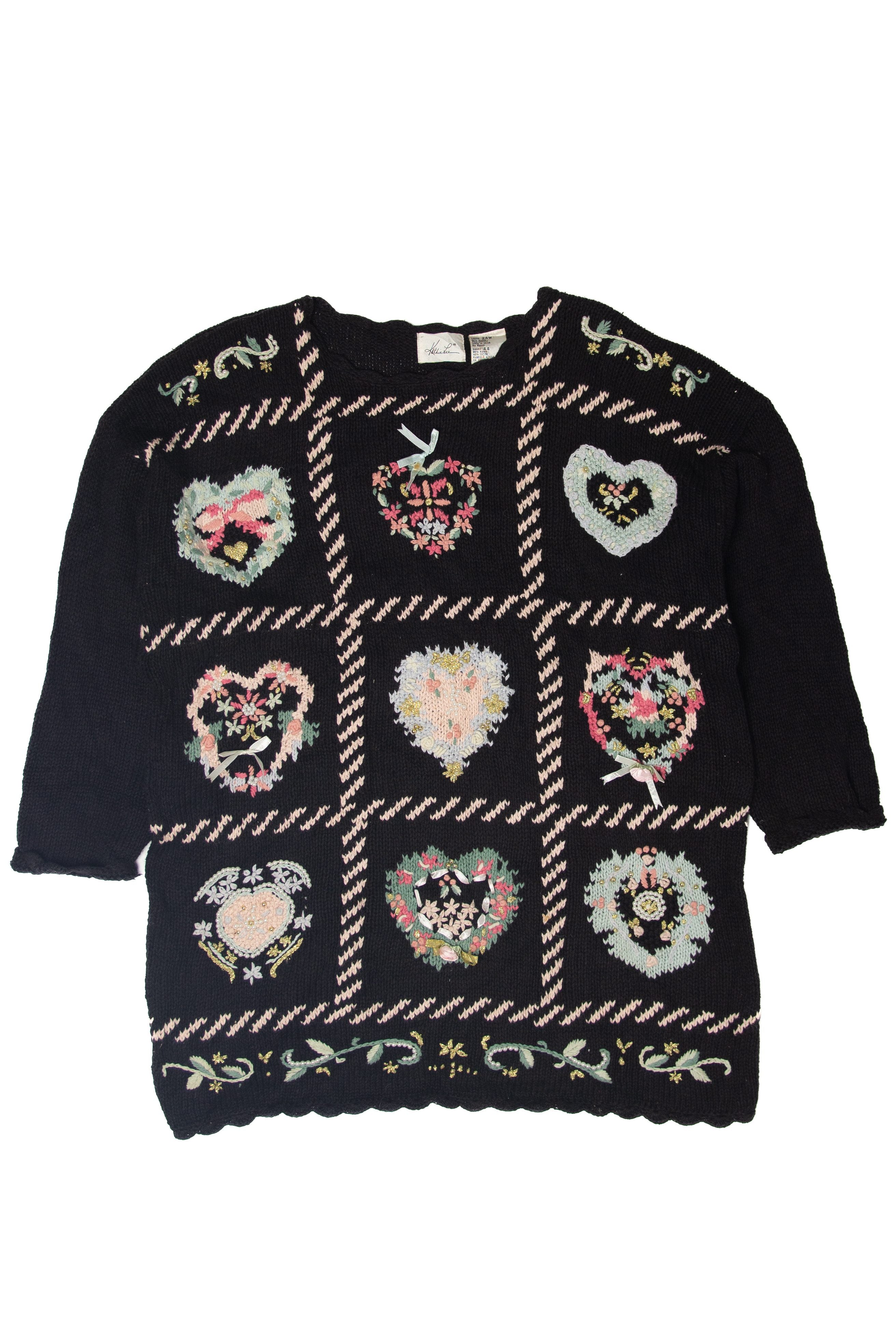 Vintage Heart Wreaths Ugly Christmas Pullovers (1990s)