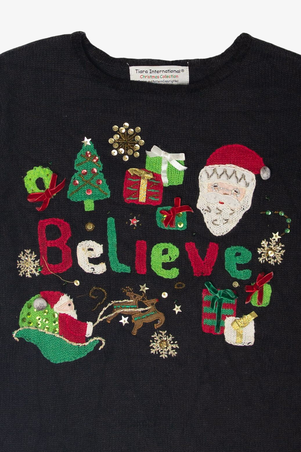 Vintage "Believe" Ugly Christmas Pullovers (2000s)
