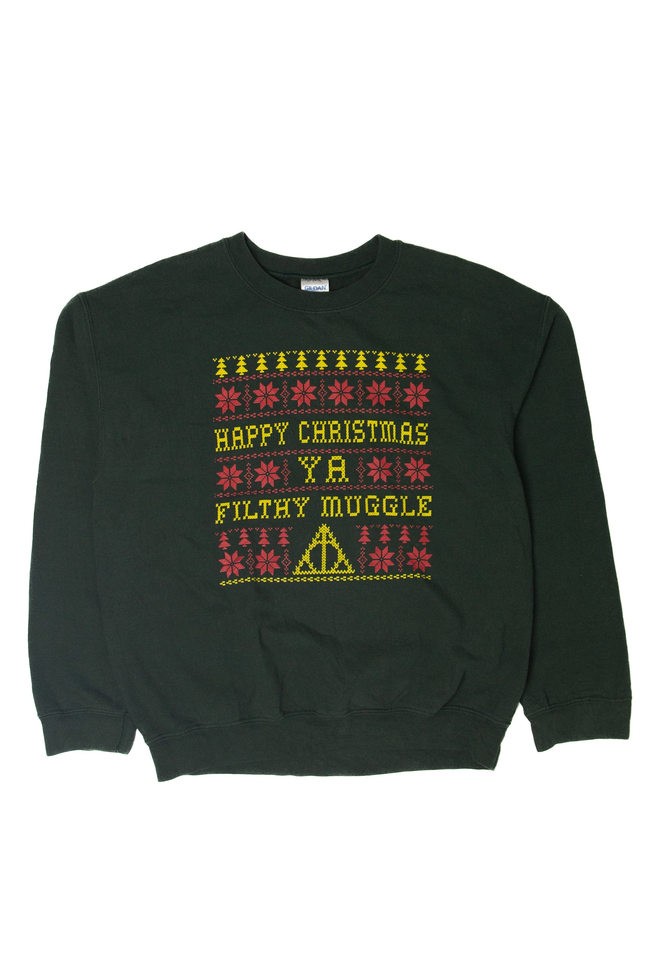 Modern "Happy Christmas Ya Filthy Muggle" Ugly Christmas Sweatshirt