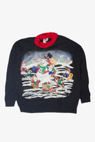 Vintage Cats Building Snowman Ugly Christmas Sweatshirts (1990s)