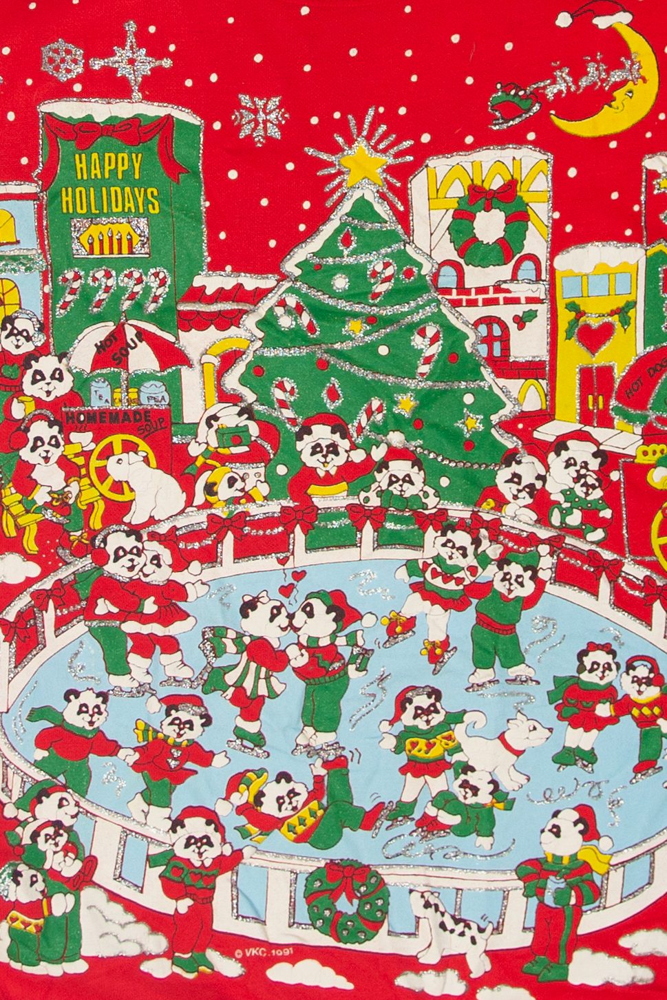 Vintage Panda Bears Ice Skating Ugly Christmas Sweatshirts (1990s)