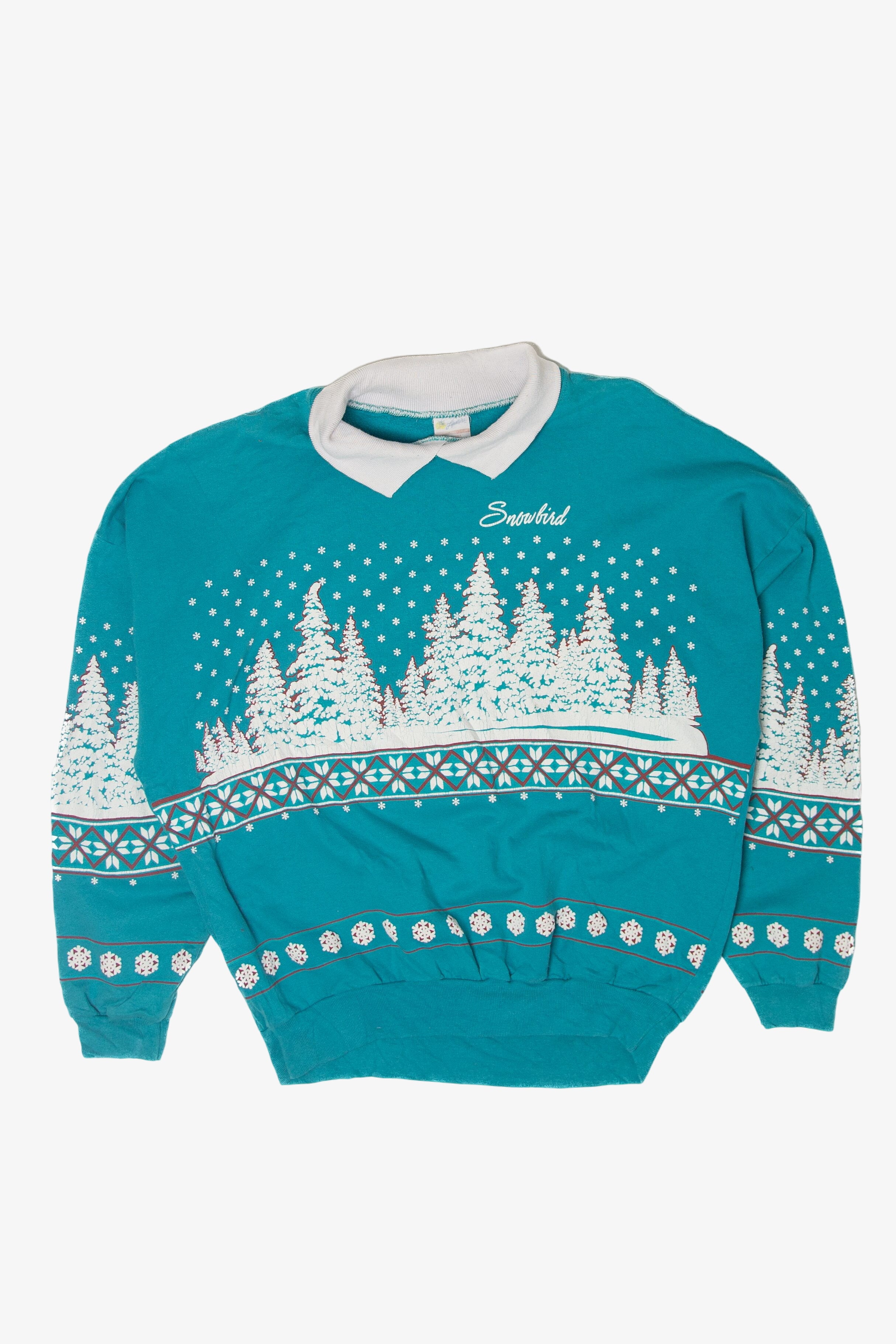 Vintage Snowy Forest Ugly Christmas Sweatshirts (1990s)