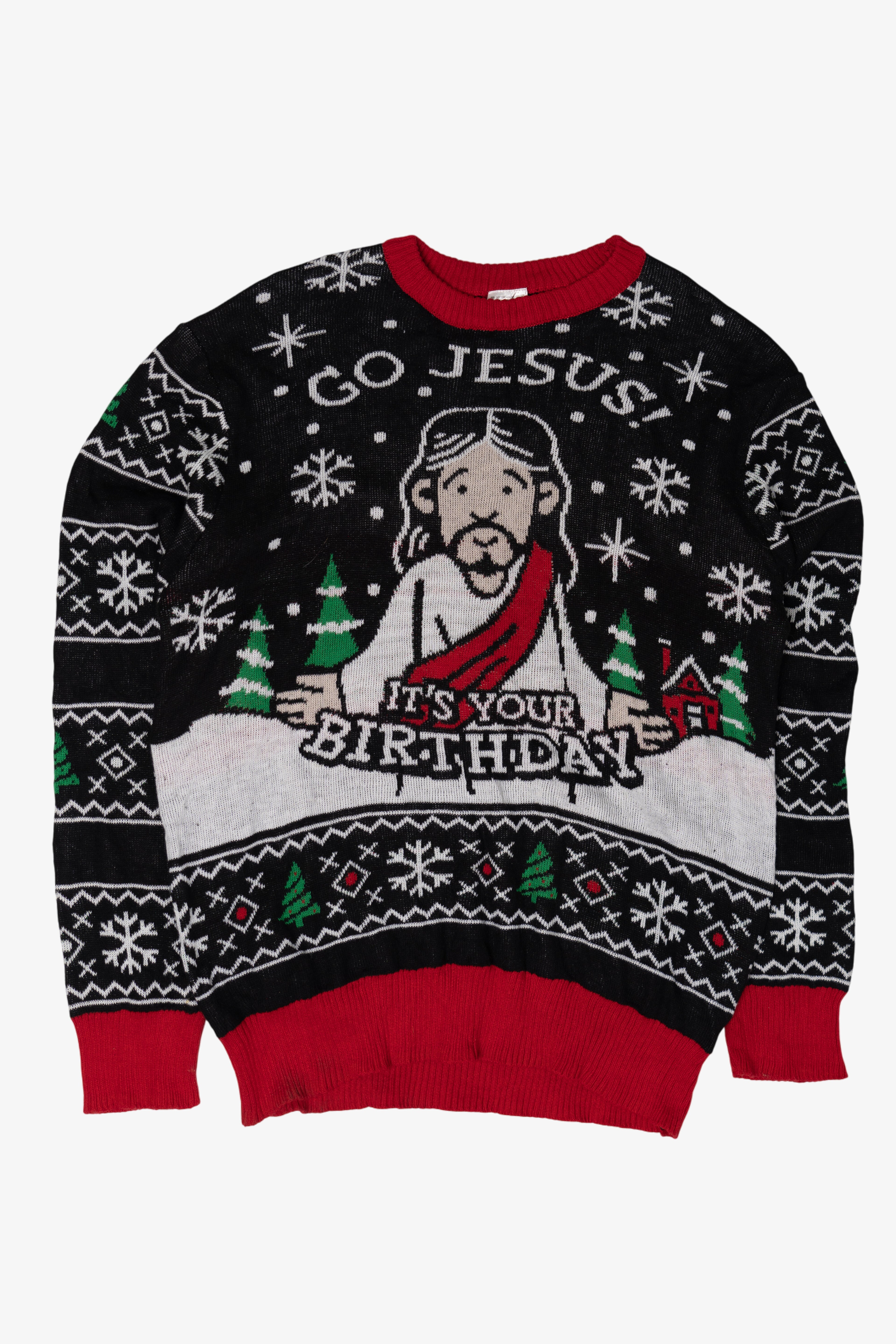 Vintage "Go Jesus It's Your Birthday" Ugly Christmas Pullovers (2010s)