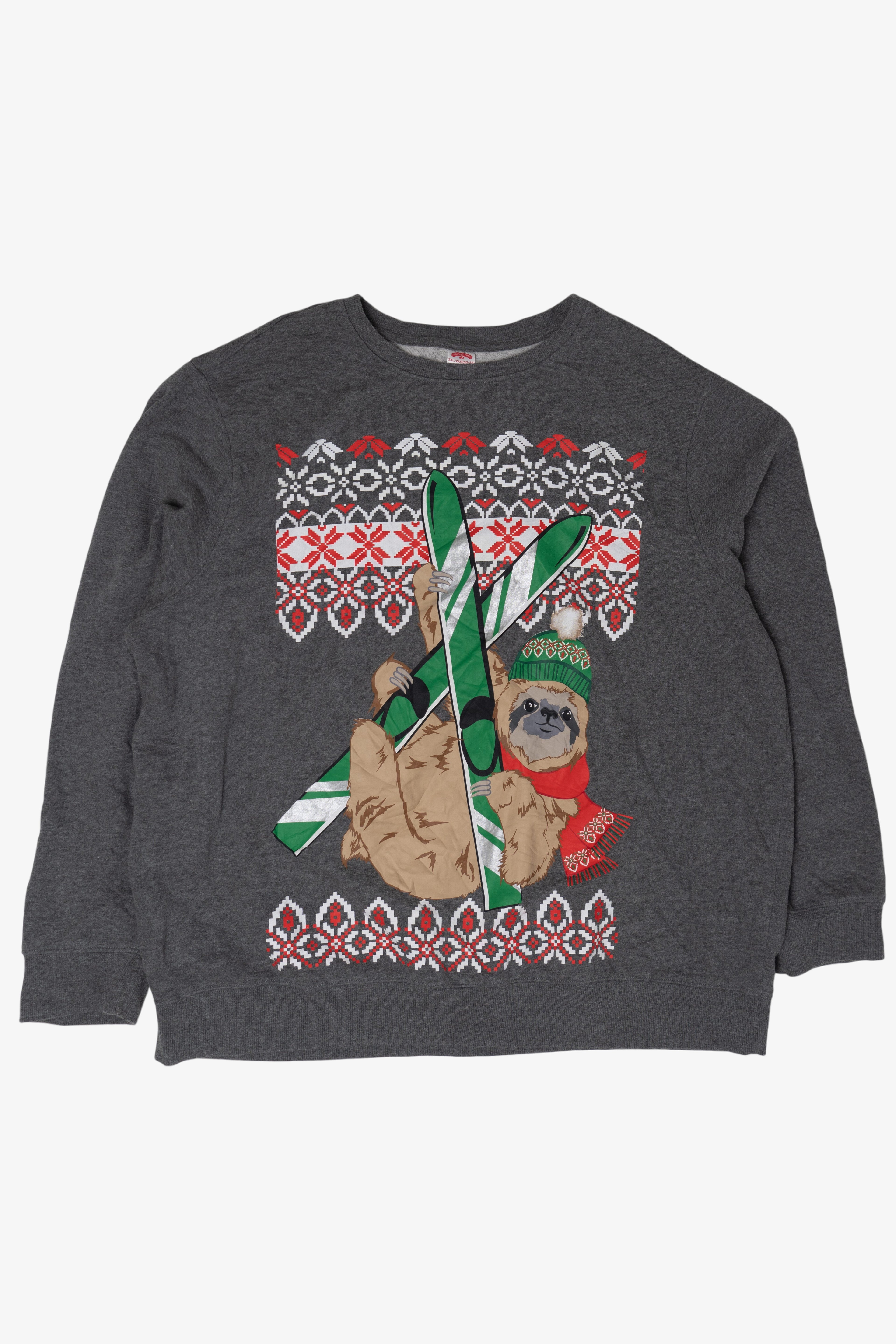 Modern Sloth On Ski Ugly Christmas Sweatshirts (2010s)
