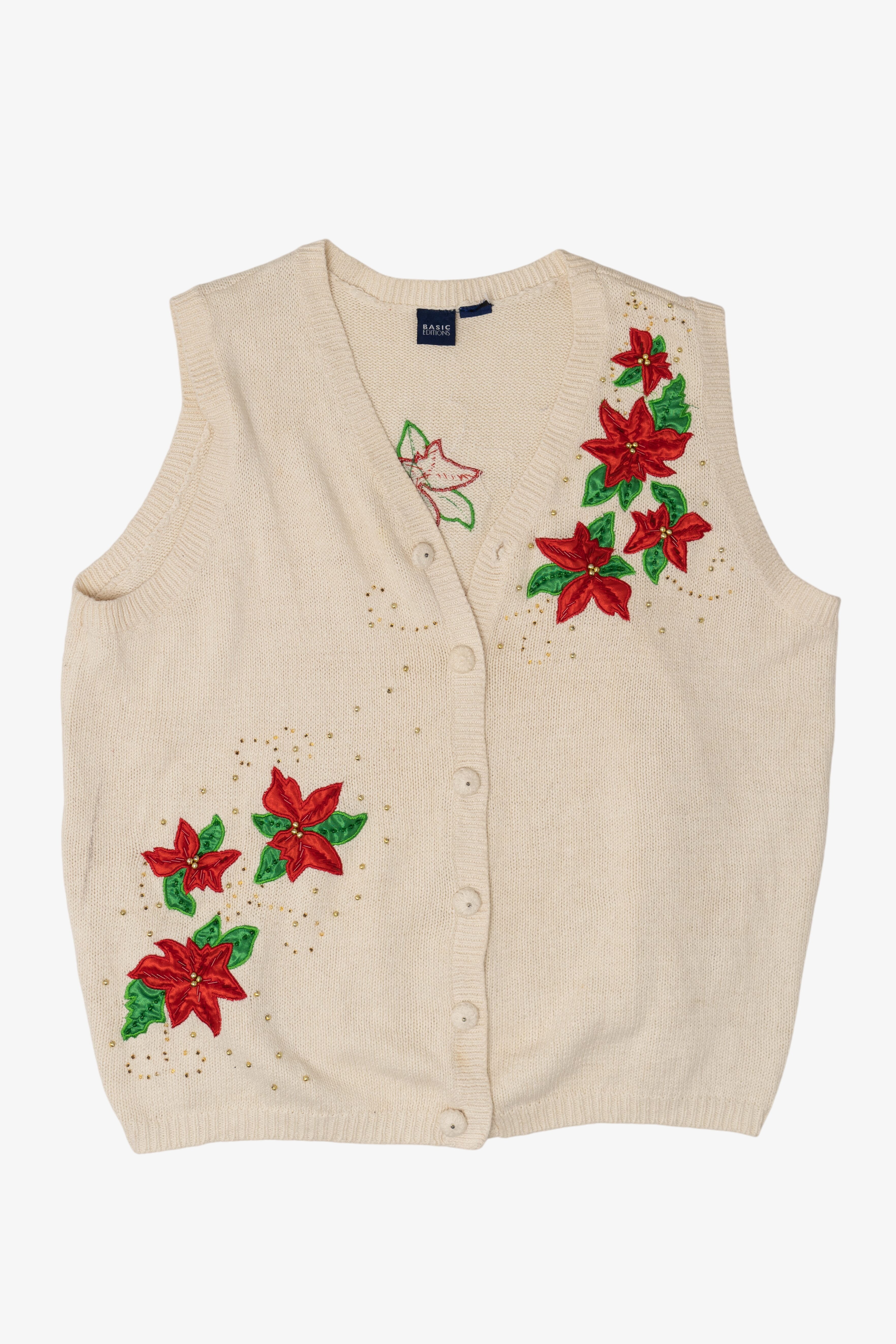 Vintage Poinsettias Ugly Christmas Sweaters (1990s)