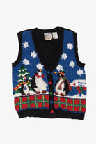 Vintage Hand Knit Penguins Ugly Christmas Vest (1990s)