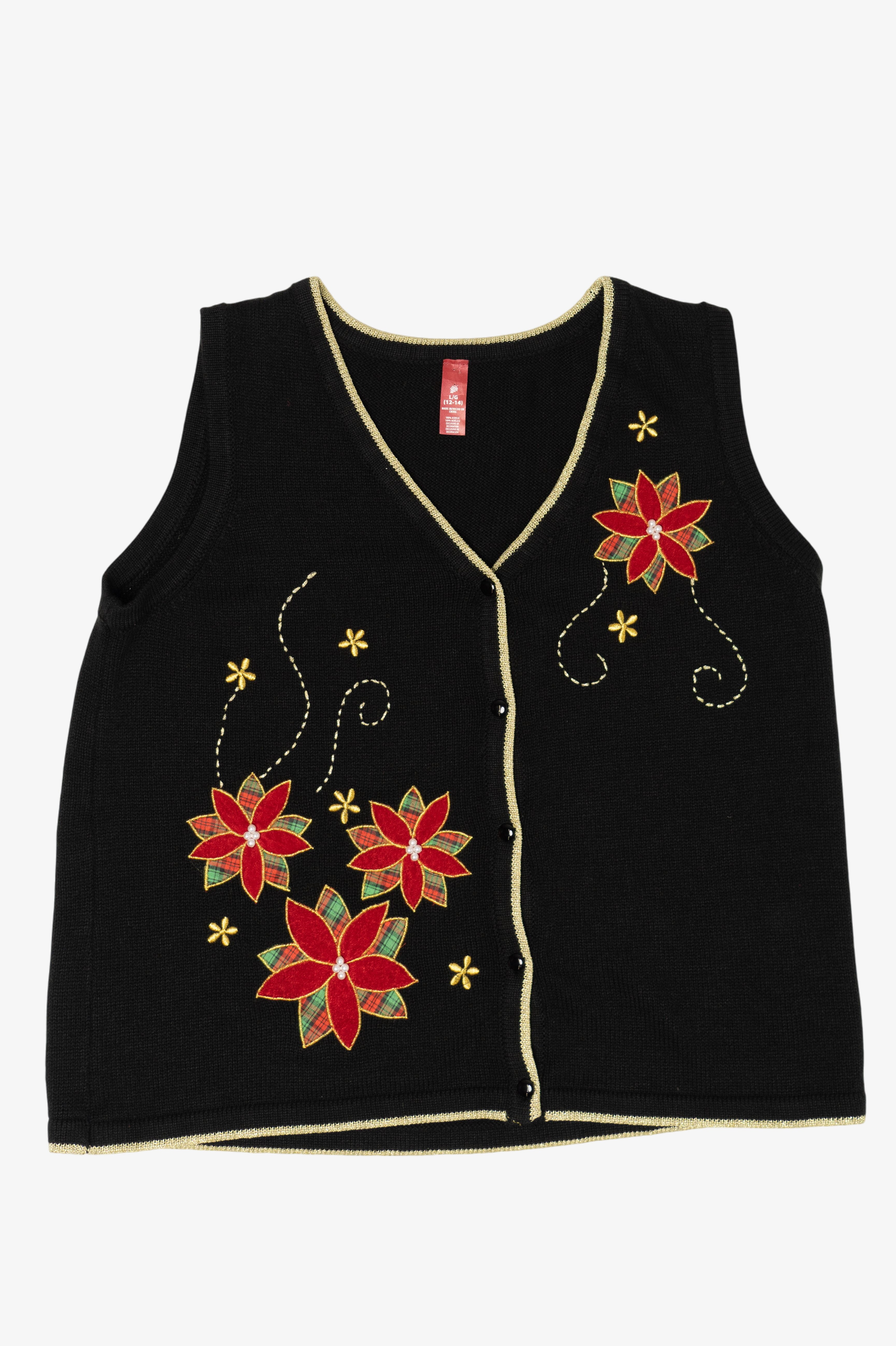 Vintage Poinsettias Ugly Christmas Vest (2000s)