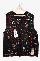 Vintage Snowmen Buttons Ugly Christmas Vest (2000s)