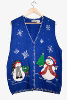 Vintage Blue Snowmen Ugly Christmas Vest (1990s)