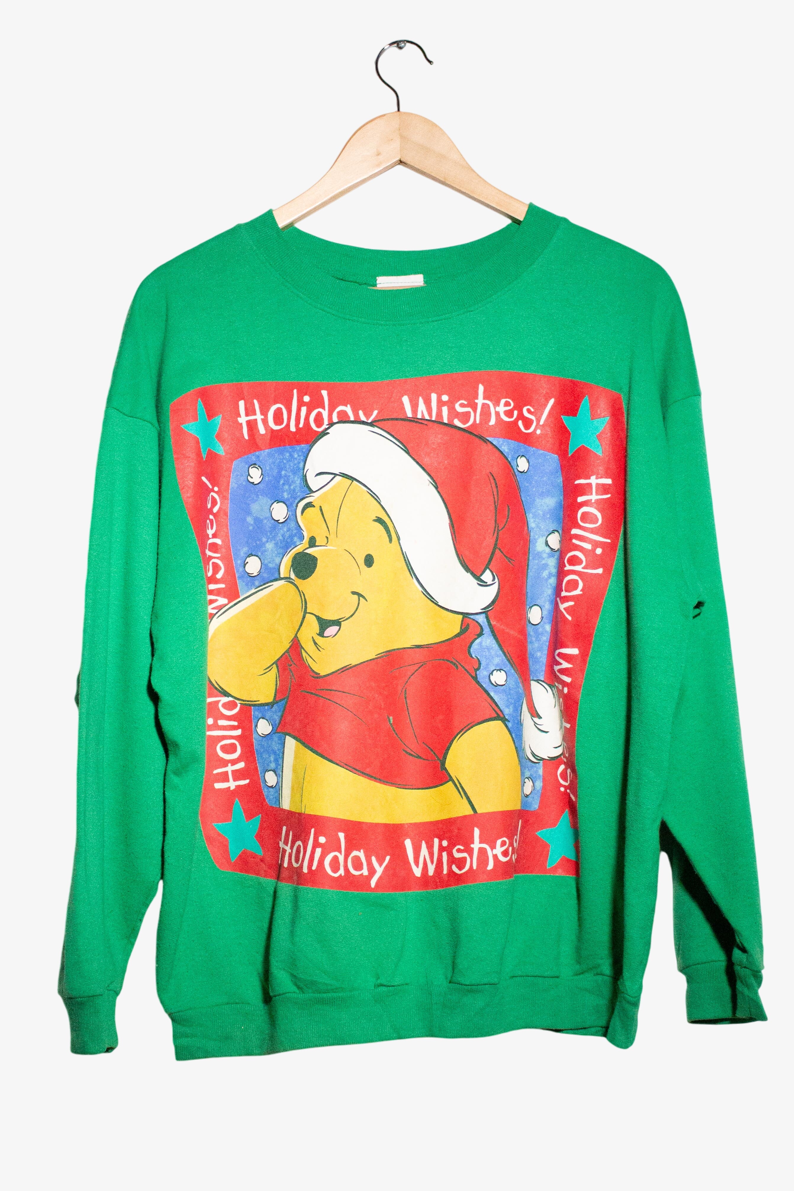 Vintage Pooh Holiday Wishes Ugly Christmas Sweatshirt (1990s)