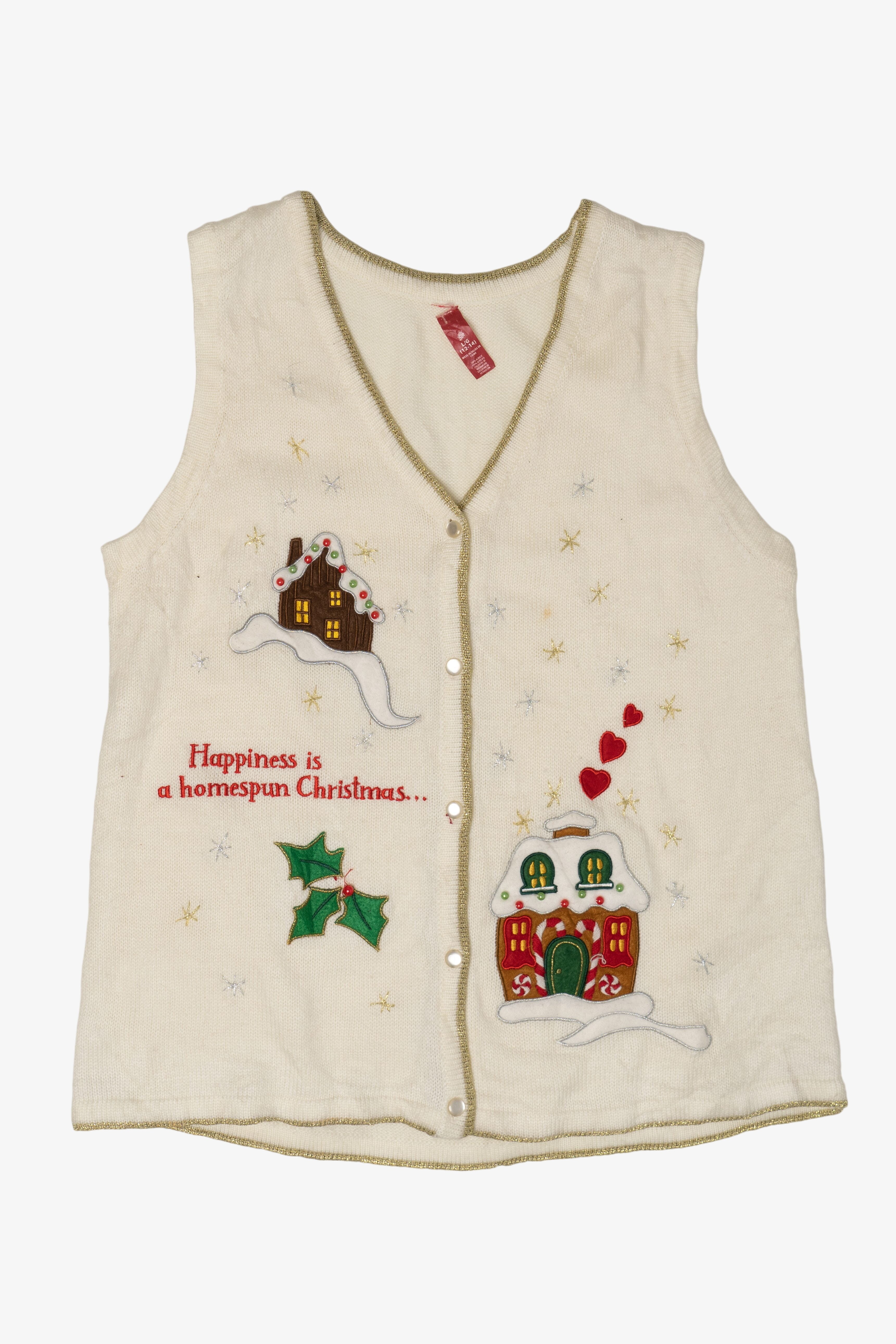 Vintage "Happiness Is A Homespun Christmas" Ugly Christmas Sweater (2000s)