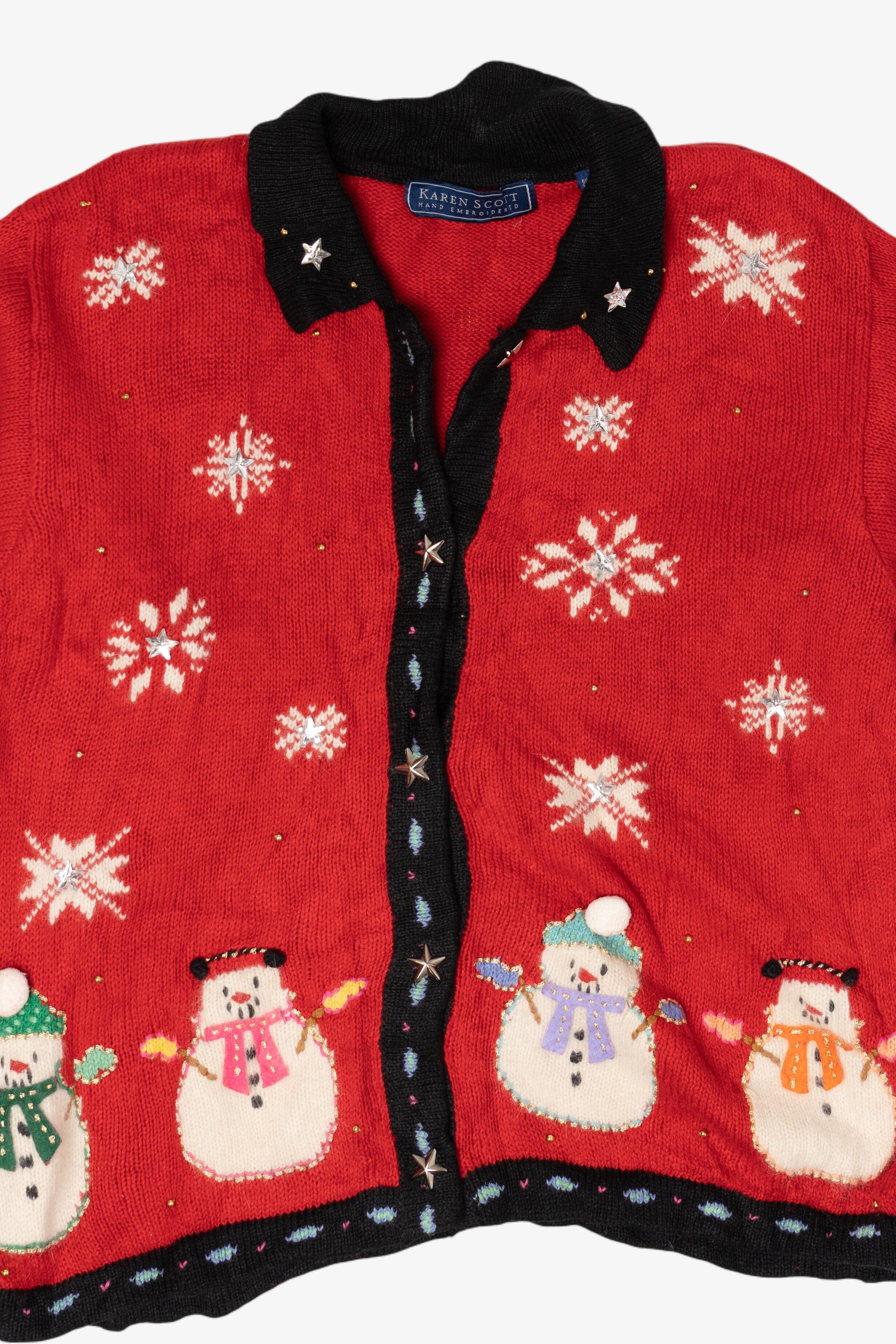 Vintage Karen Scott Hand Embroidered Snowmen Ugly Christmas Cardigan (1990s)