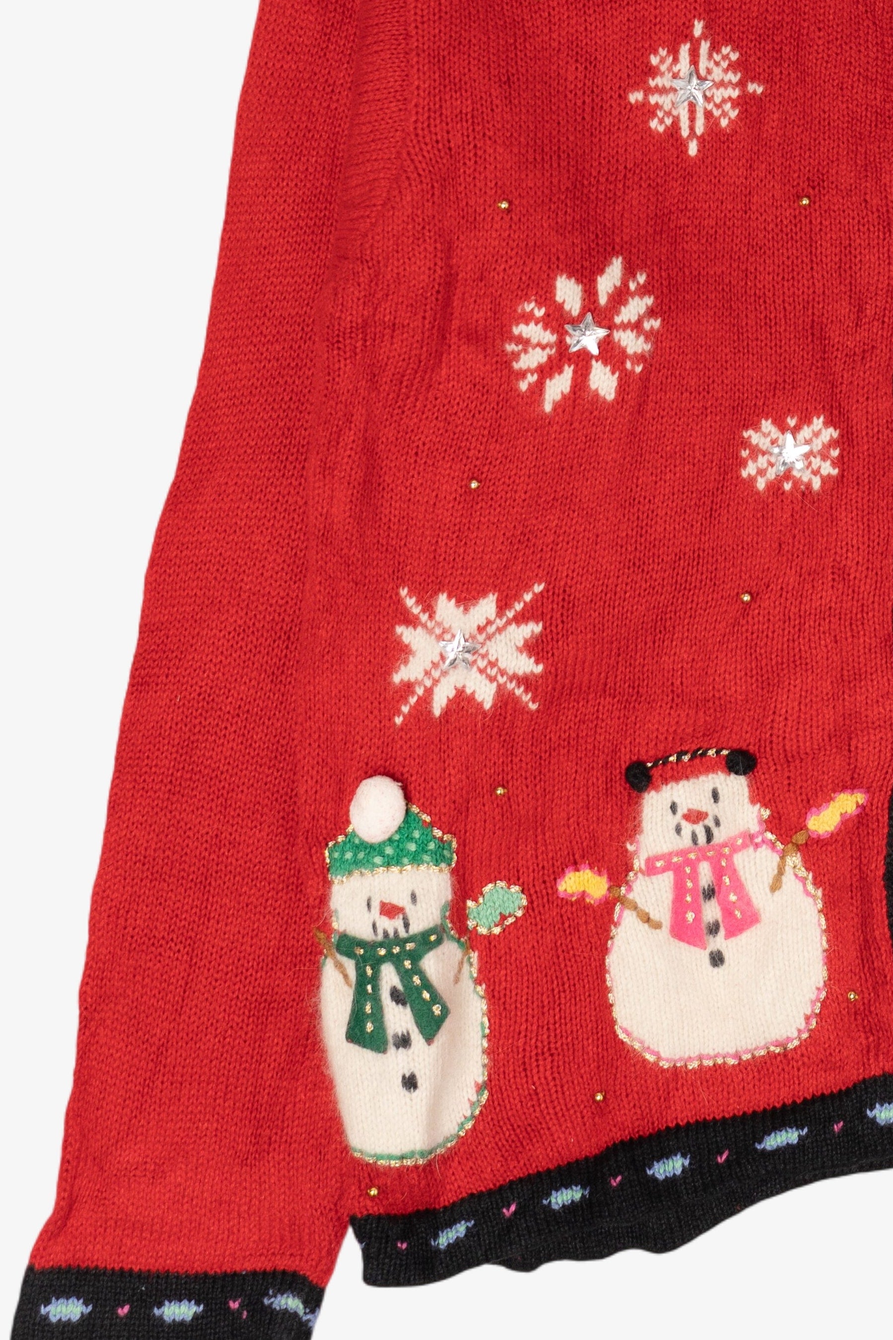 Vintage Karen Scott Hand Embroidered Snowmen Ugly Christmas Cardigan (1990s)