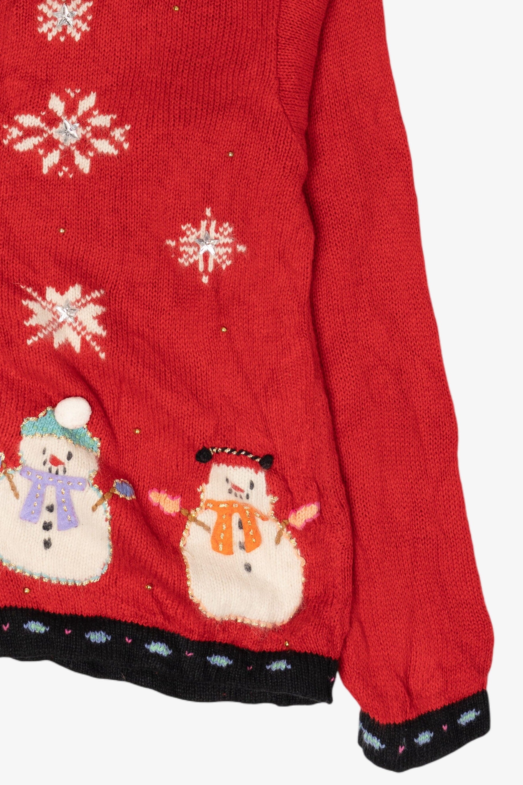 Vintage Karen Scott Hand Embroidered Snowmen Ugly Christmas Cardigan (1990s)