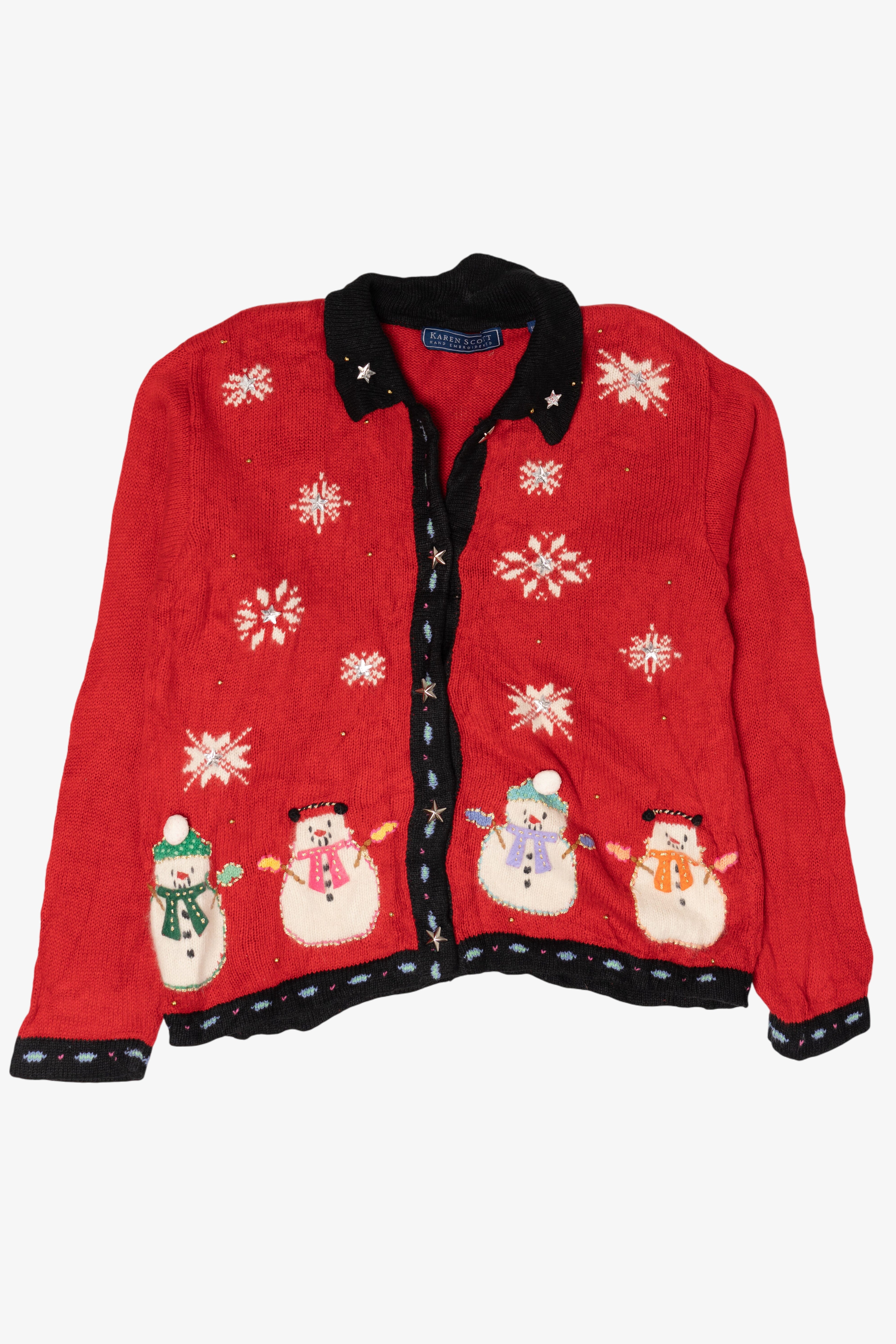 Vintage Karen Scott Hand Embroidered Snowmen Ugly Christmas Cardigan (1990s)
