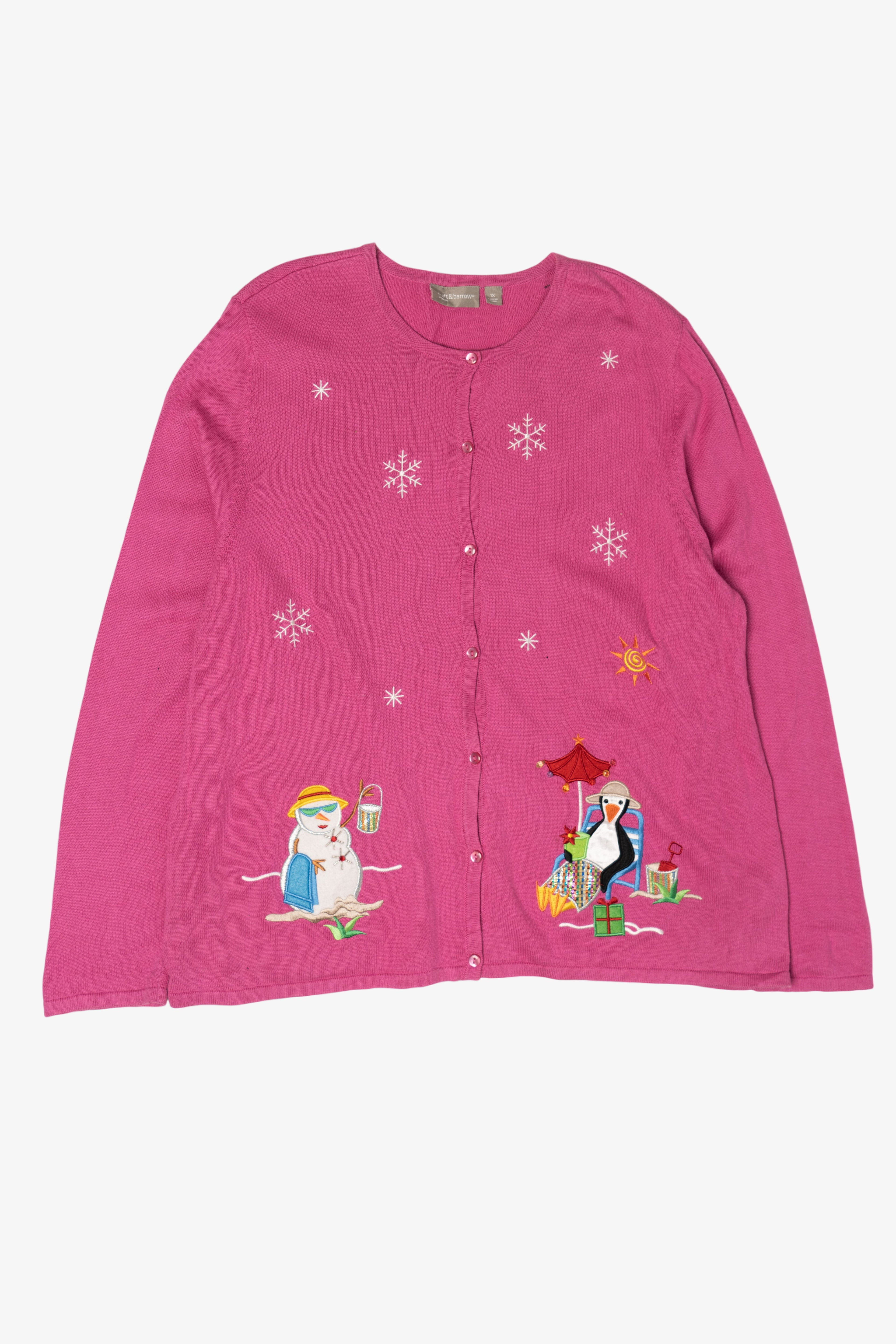 Vintage Pink Y2k Lightweight Ugly Christmas Cardigan (2000s)