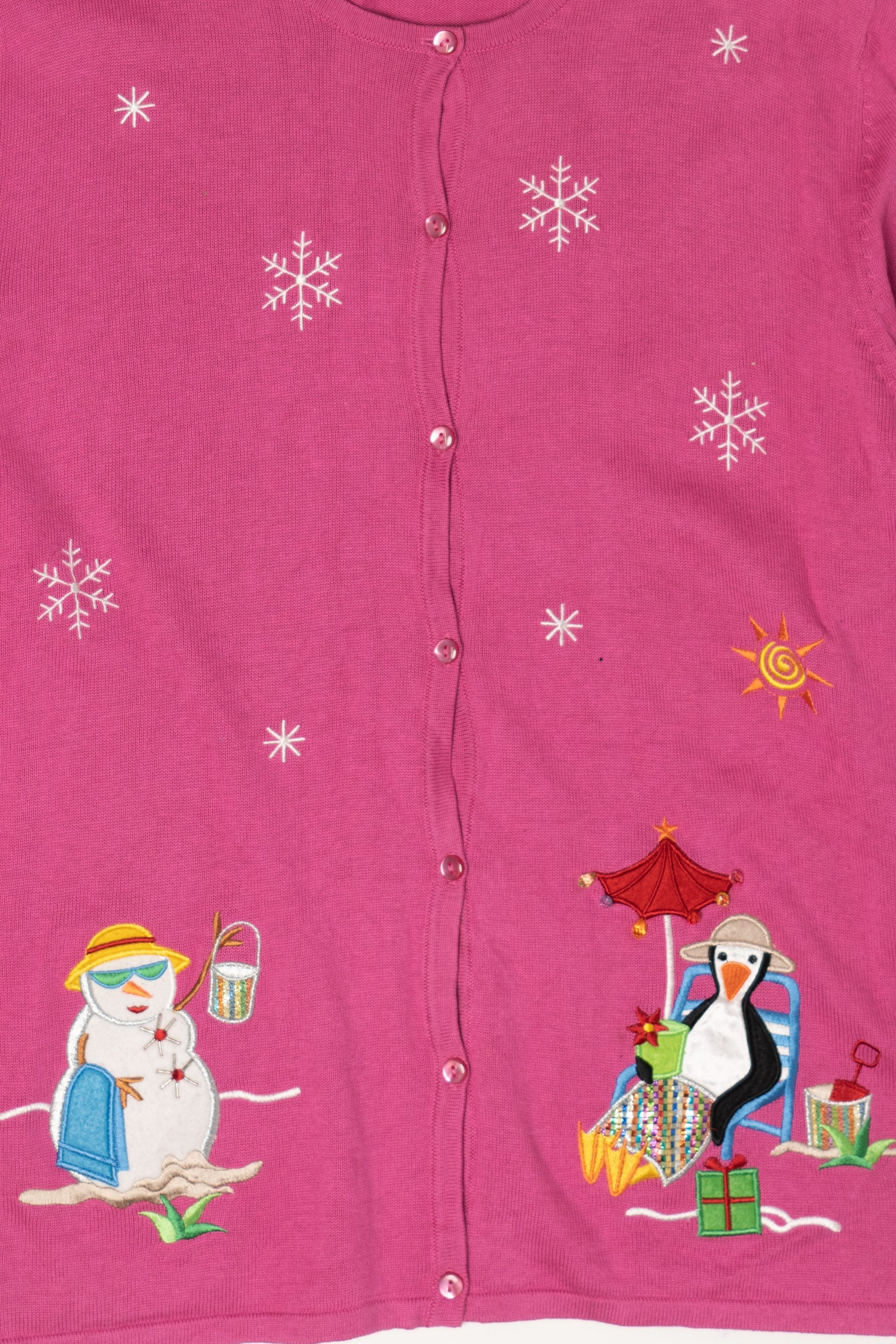 Vintage Pink Y2k Lightweight Ugly Christmas Cardigan (2000s)