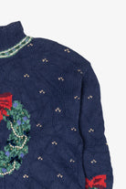 Vintage Hand Knit Wreaths Ugly Christmas Sweater (1990s)