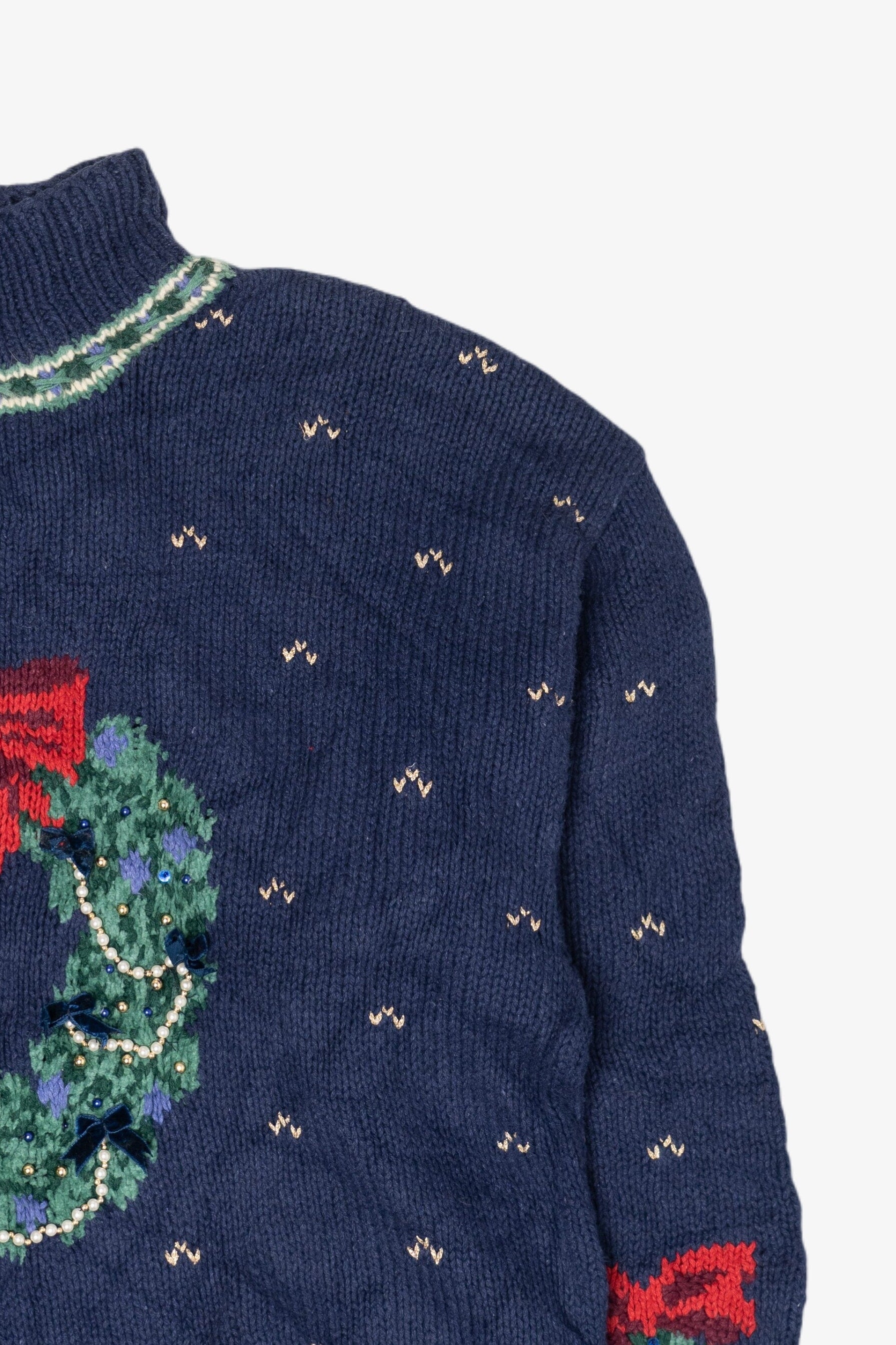 Vintage Hand Knit Wreaths Ugly Christmas Sweater (1990s)