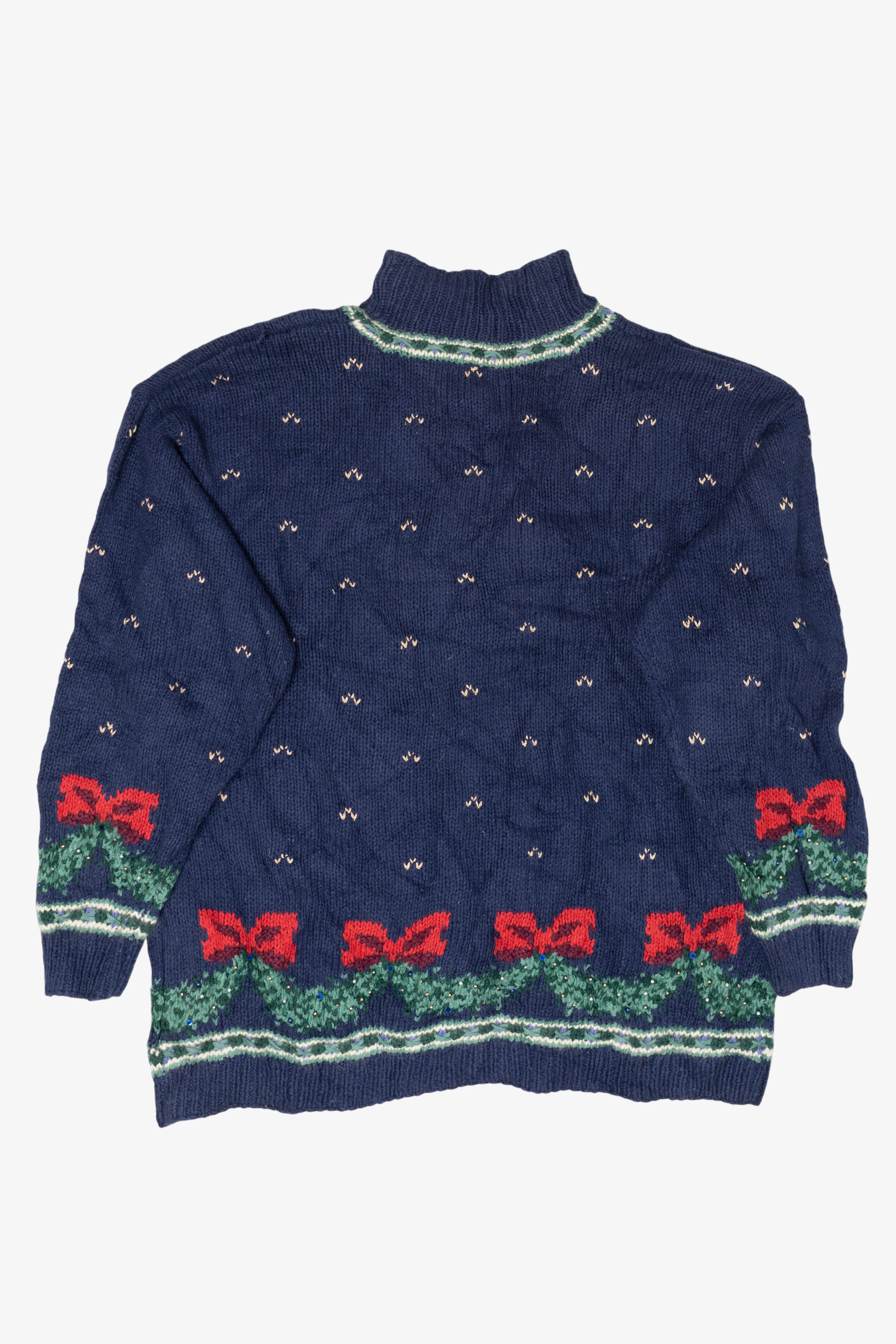 Vintage Hand Knit Wreaths Ugly Christmas Sweater (1990s)