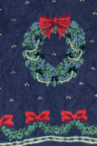 Vintage Hand Knit Wreaths Ugly Christmas Sweater (1990s)