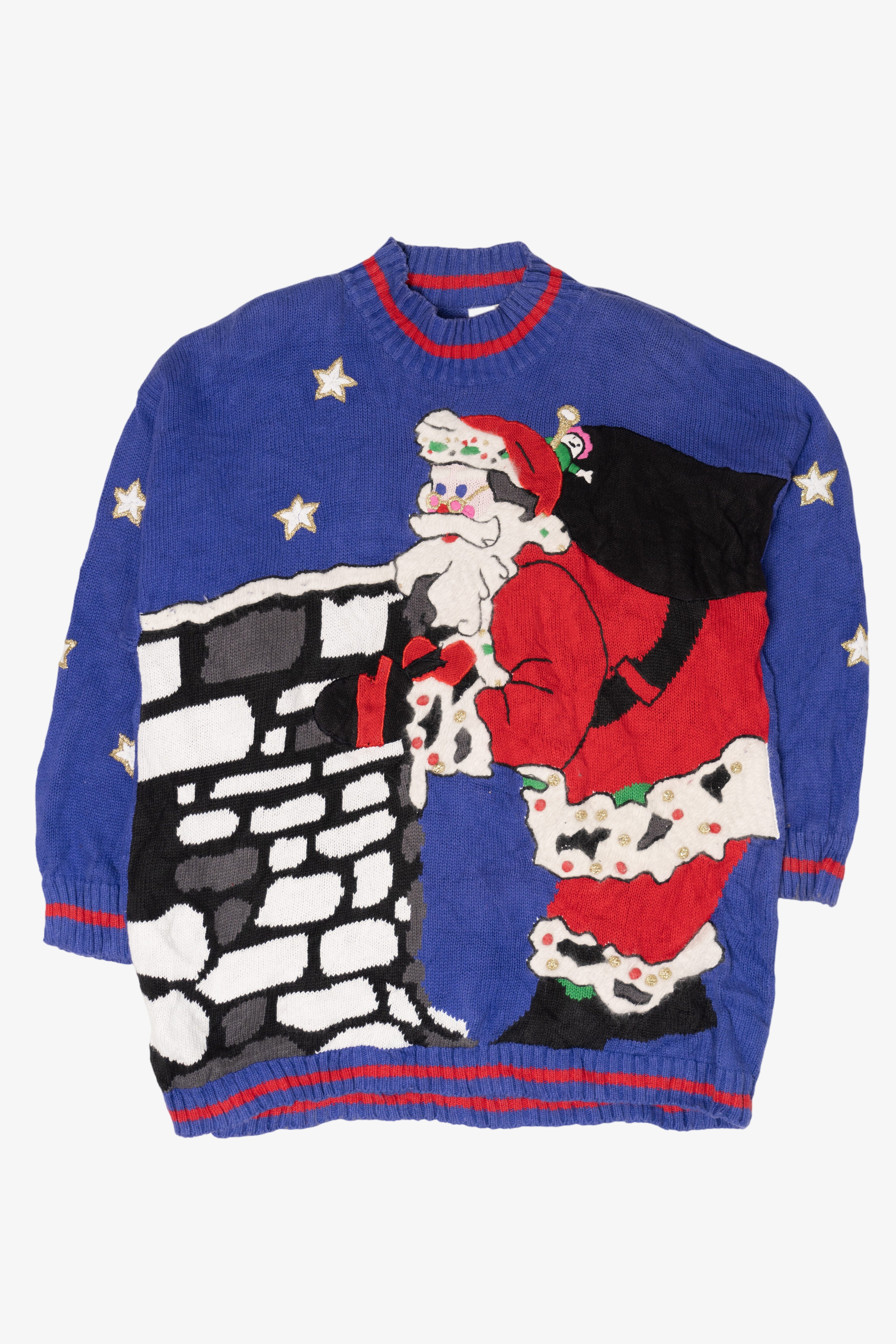 Vintage Santa Going Down the Chimney Ugly Christmas Sweater (1990s)