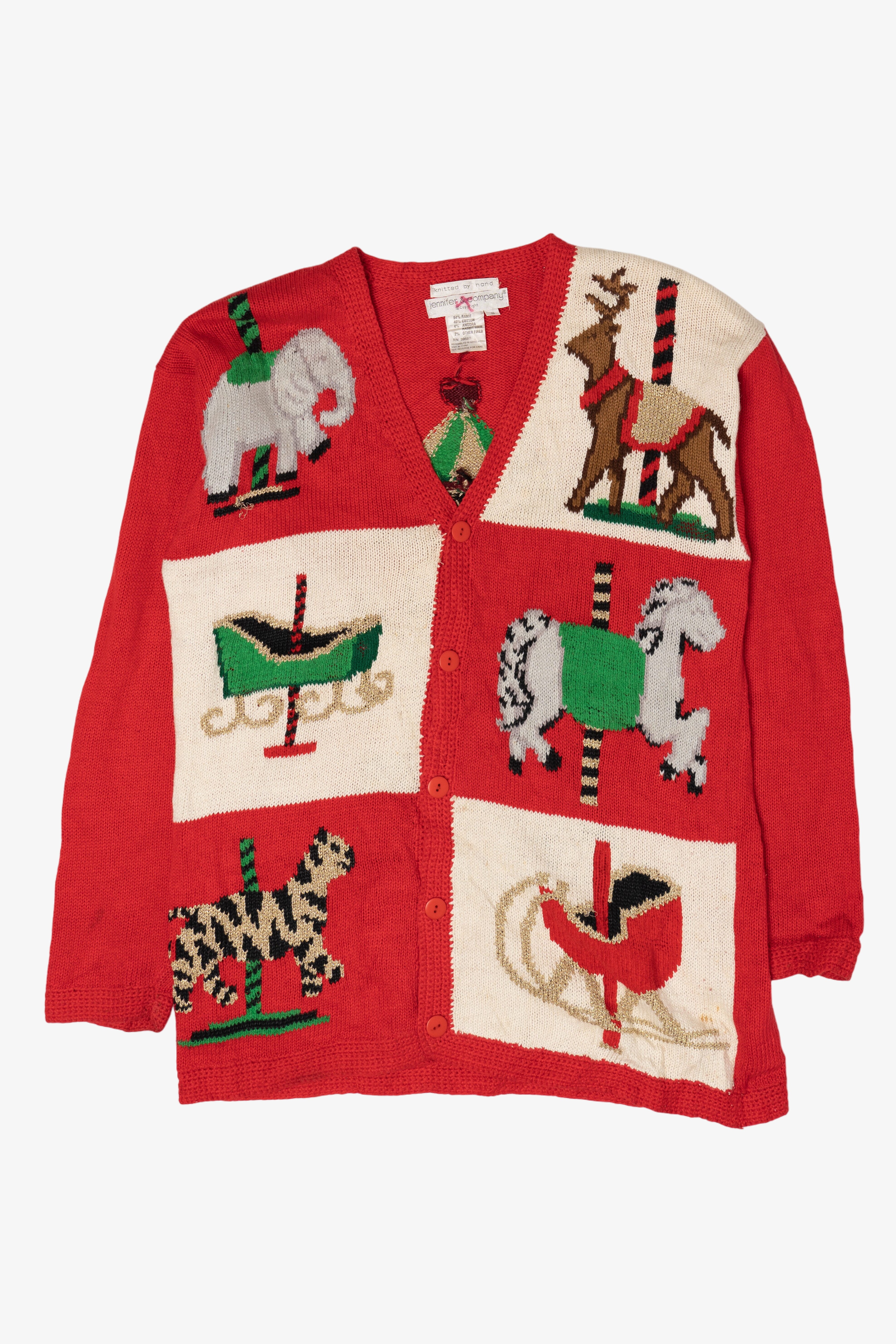 Vintage Hand Knit Carousel Ugly Christmas Sweater (1990s)