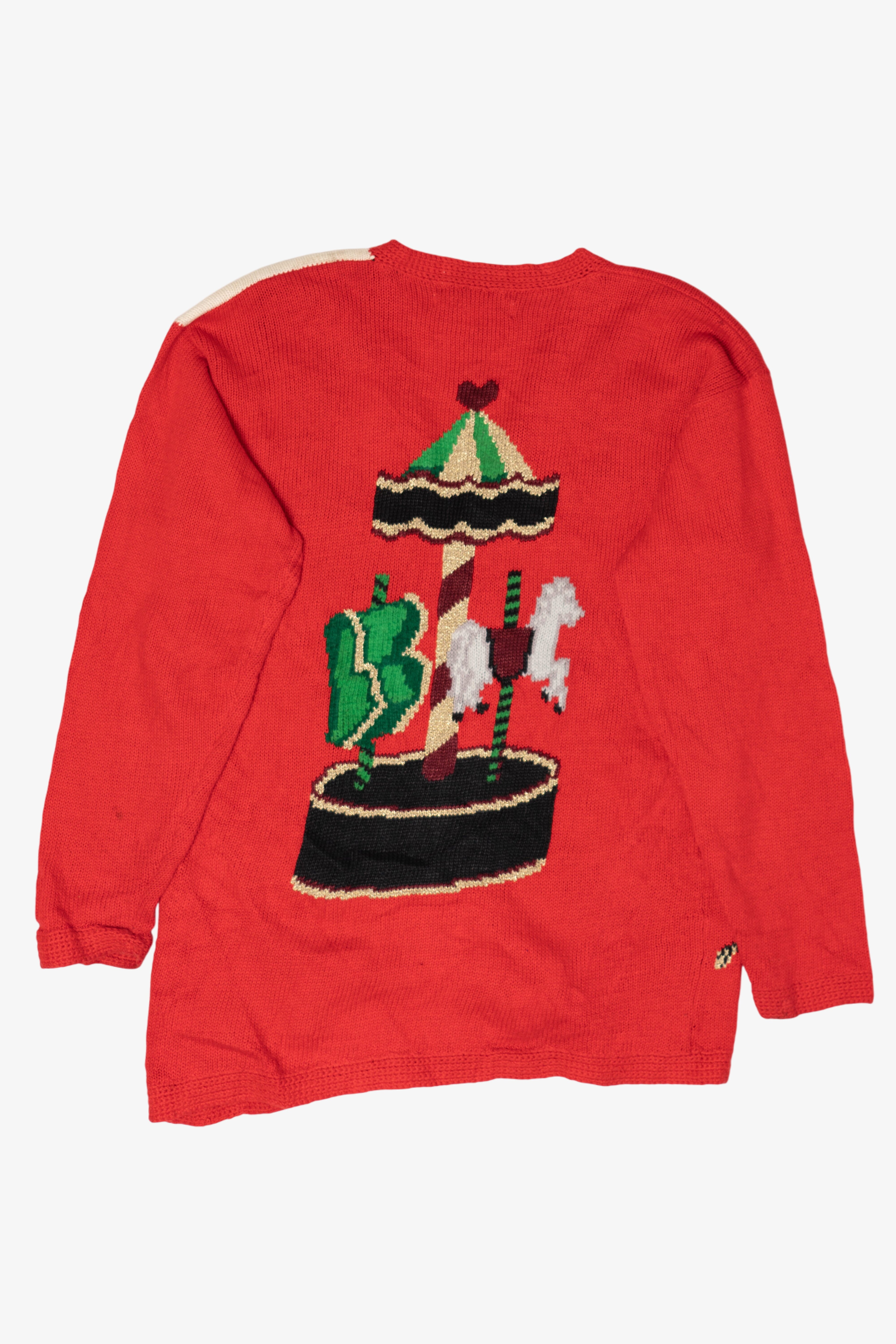Vintage Hand Knit Carousel Ugly Christmas Sweater (1990s)