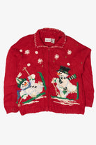 Vintage Snowmen Skiing Ugly Christmas Sweater (1990s)