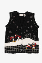 Vintage Penguins Ice Skating Ugly Christmas Sweater (1990s)