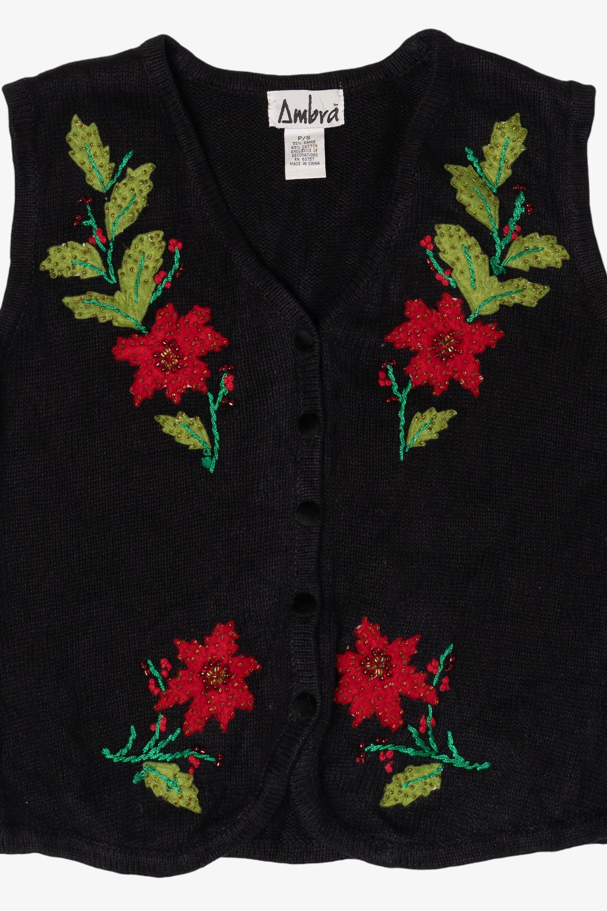 Vintage Ambra Poinsettias Ugly Christmas Sweater (1990s)