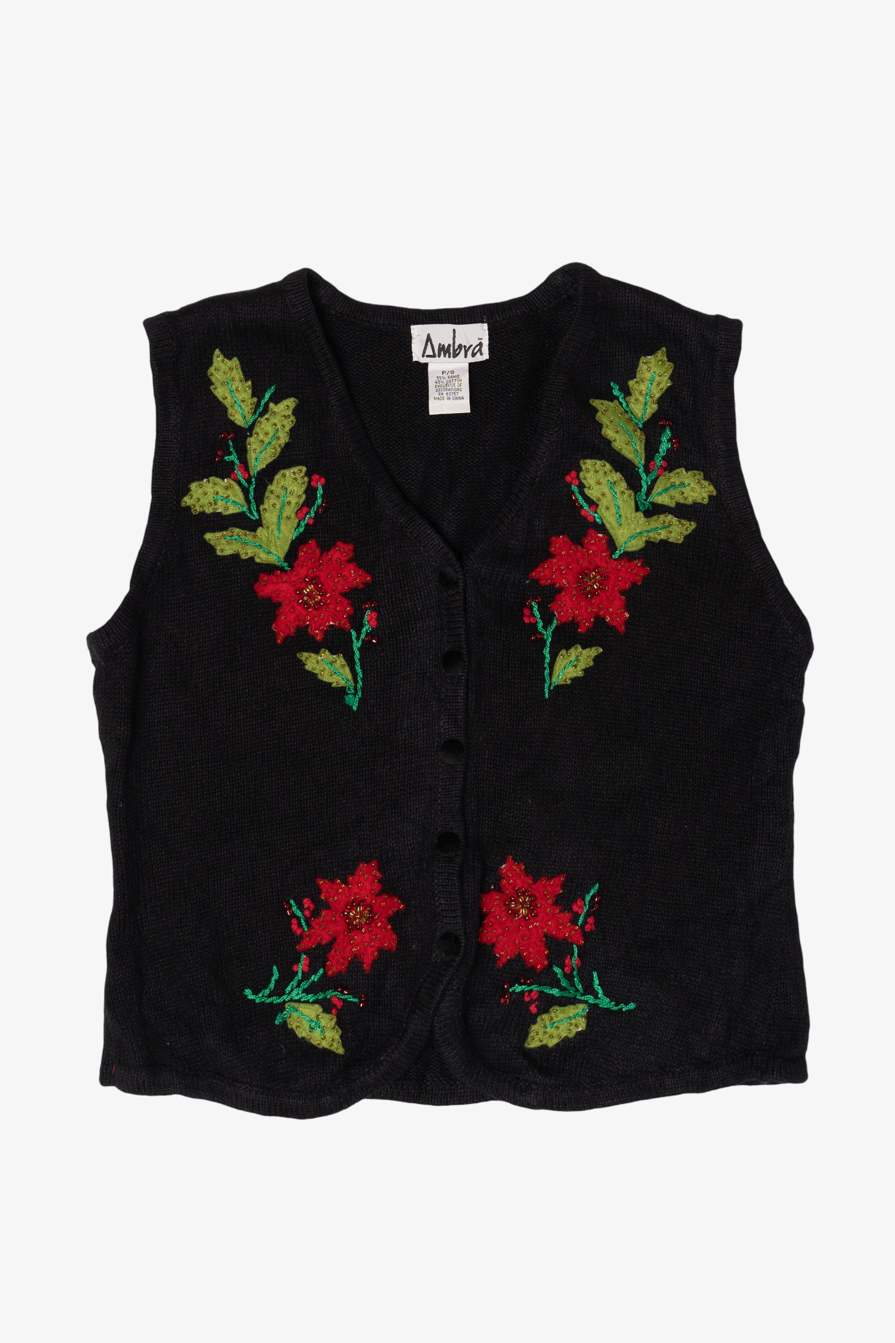 Vintage Ambra Poinsettias Ugly Christmas Sweater (1990s)