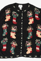 Vintage Stitches In Time Stockings Ugly Christmas Cardigan (1990s)