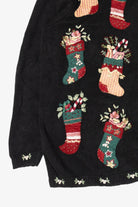 Vintage Stitches In Time Stockings Ugly Christmas Cardigan (1990s)