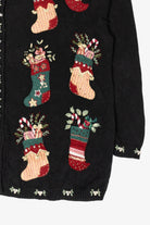 Vintage Stitches In Time Stockings Ugly Christmas Cardigan (1990s)