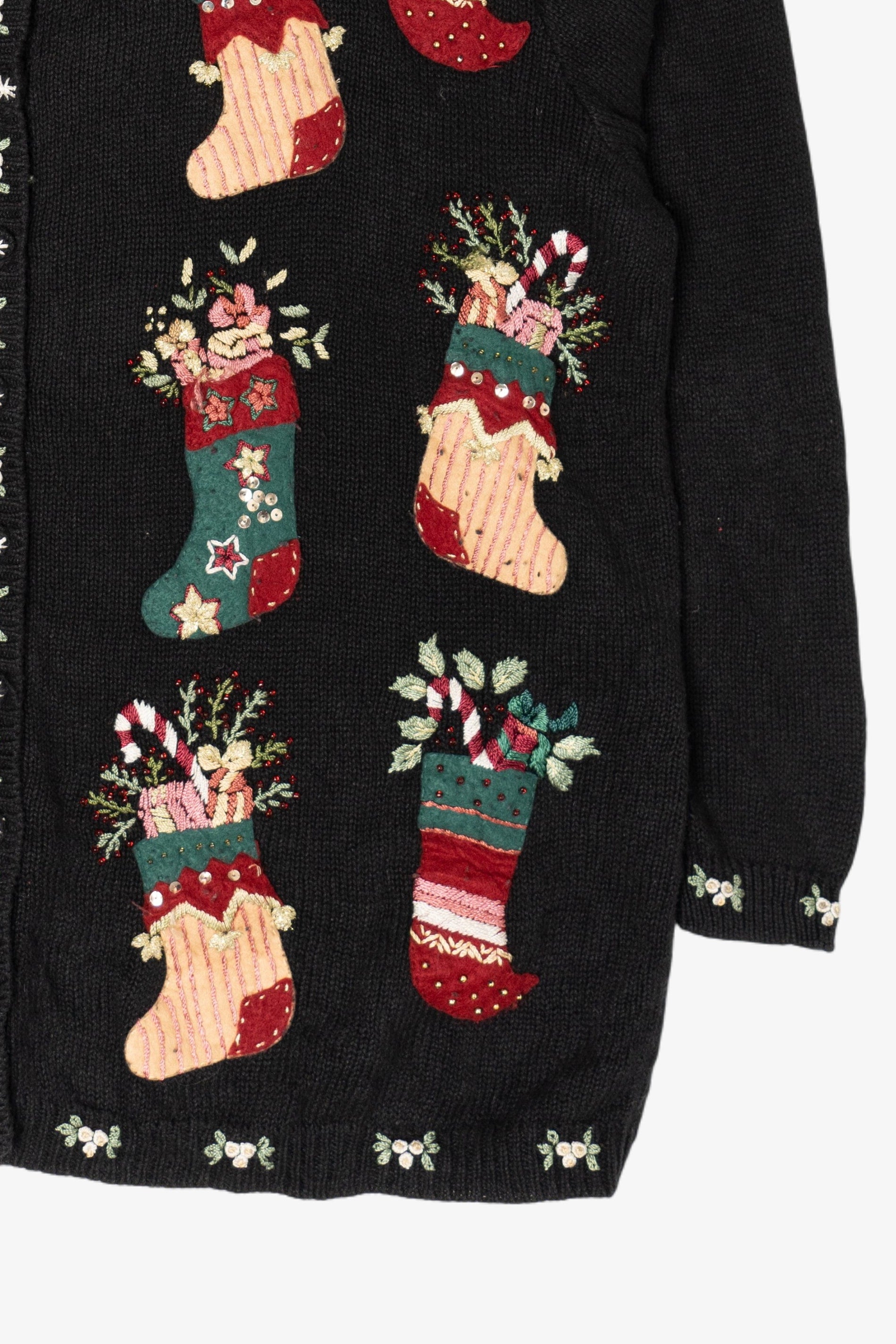 Vintage Stitches In Time Stockings Ugly Christmas Cardigan (1990s)