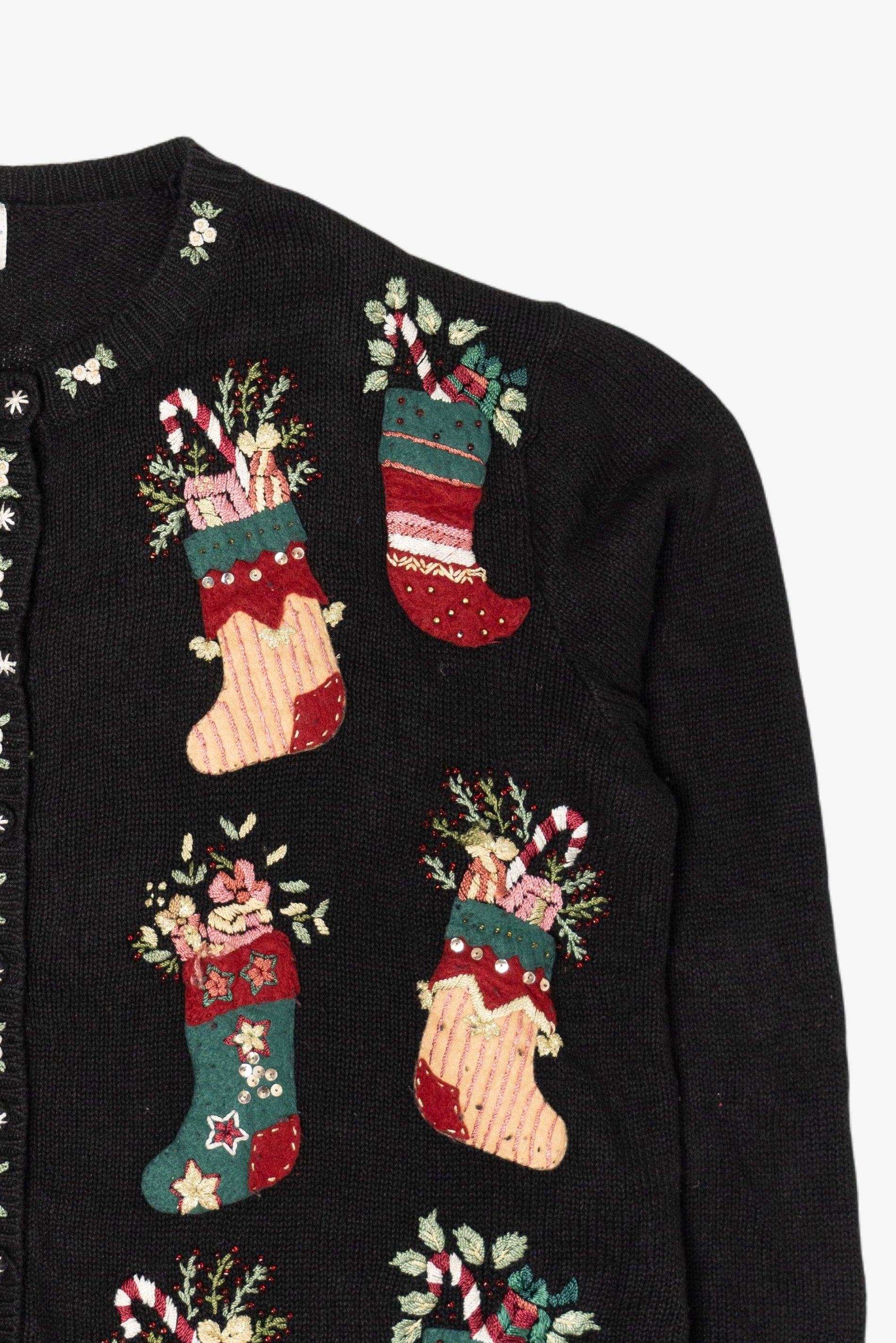 Vintage Stitches In Time Stockings Ugly Christmas Cardigan (1990s)