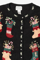 Vintage Stitches In Time Stockings Ugly Christmas Cardigan (1990s)