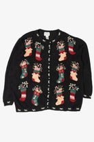 Vintage Stitches In Time Stockings Ugly Christmas Cardigan (1990s)
