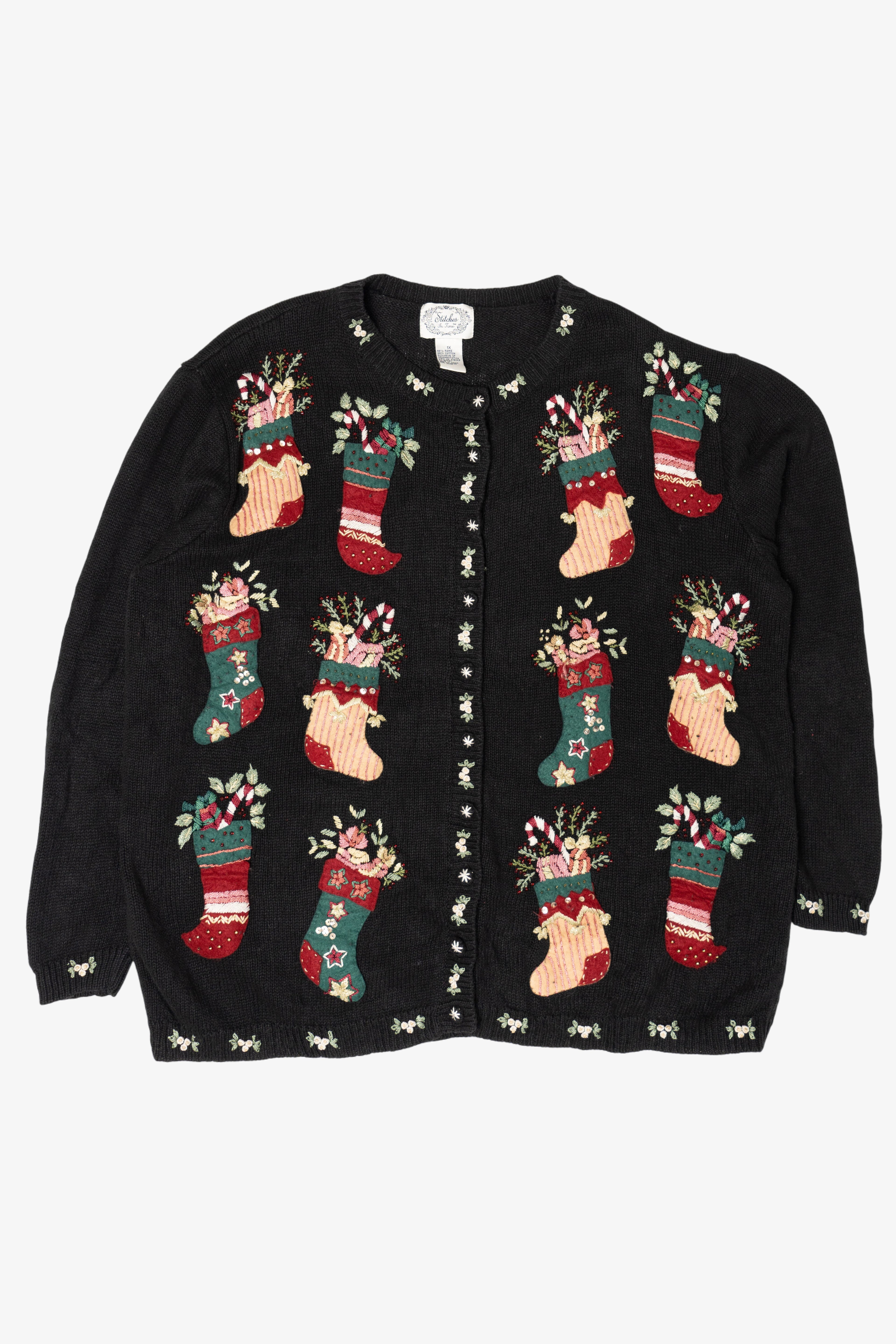 Vintage Stitches In Time Stockings Ugly Christmas Cardigan (1990s)
