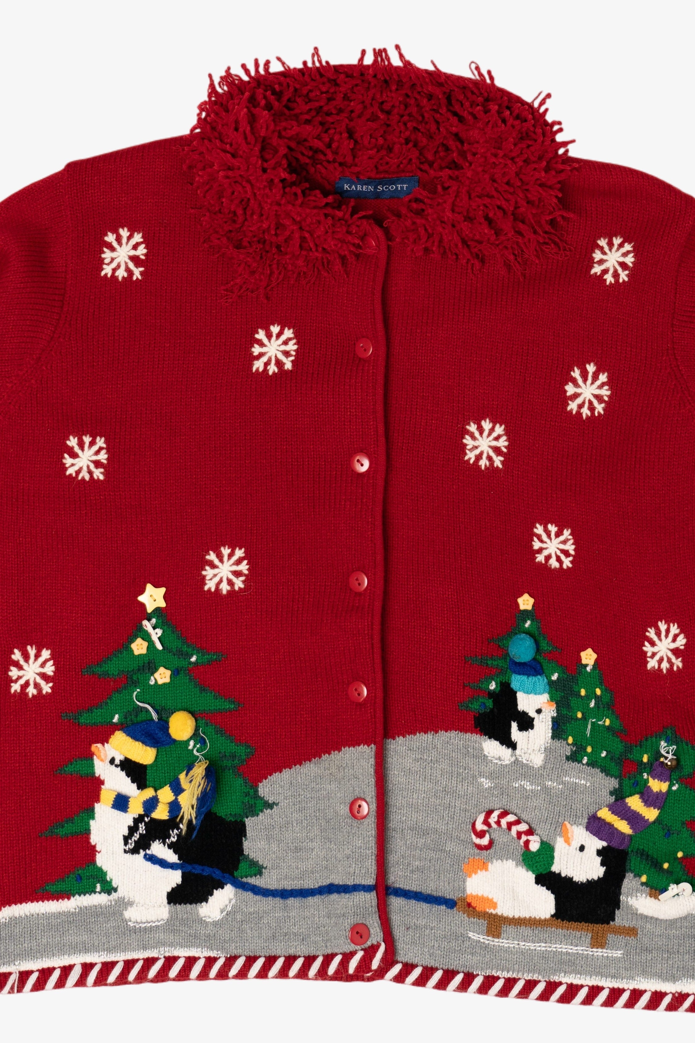 Vintage Karen Scott Penguins On Ice Ugly Christmas Cardigan (2000s)