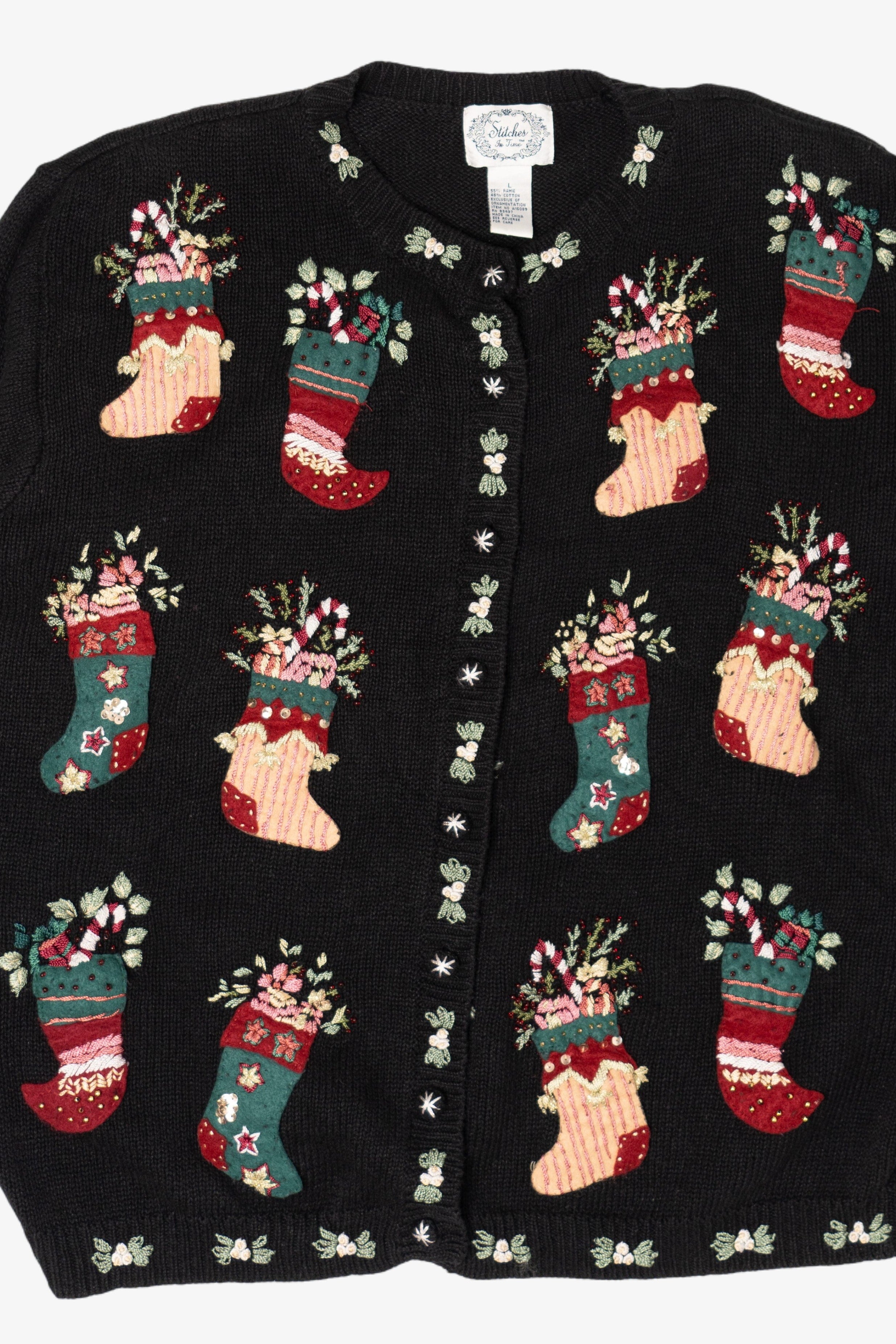 Vintage Stitches In Time Stockings Ugly Christmas Cardigan (1990s)