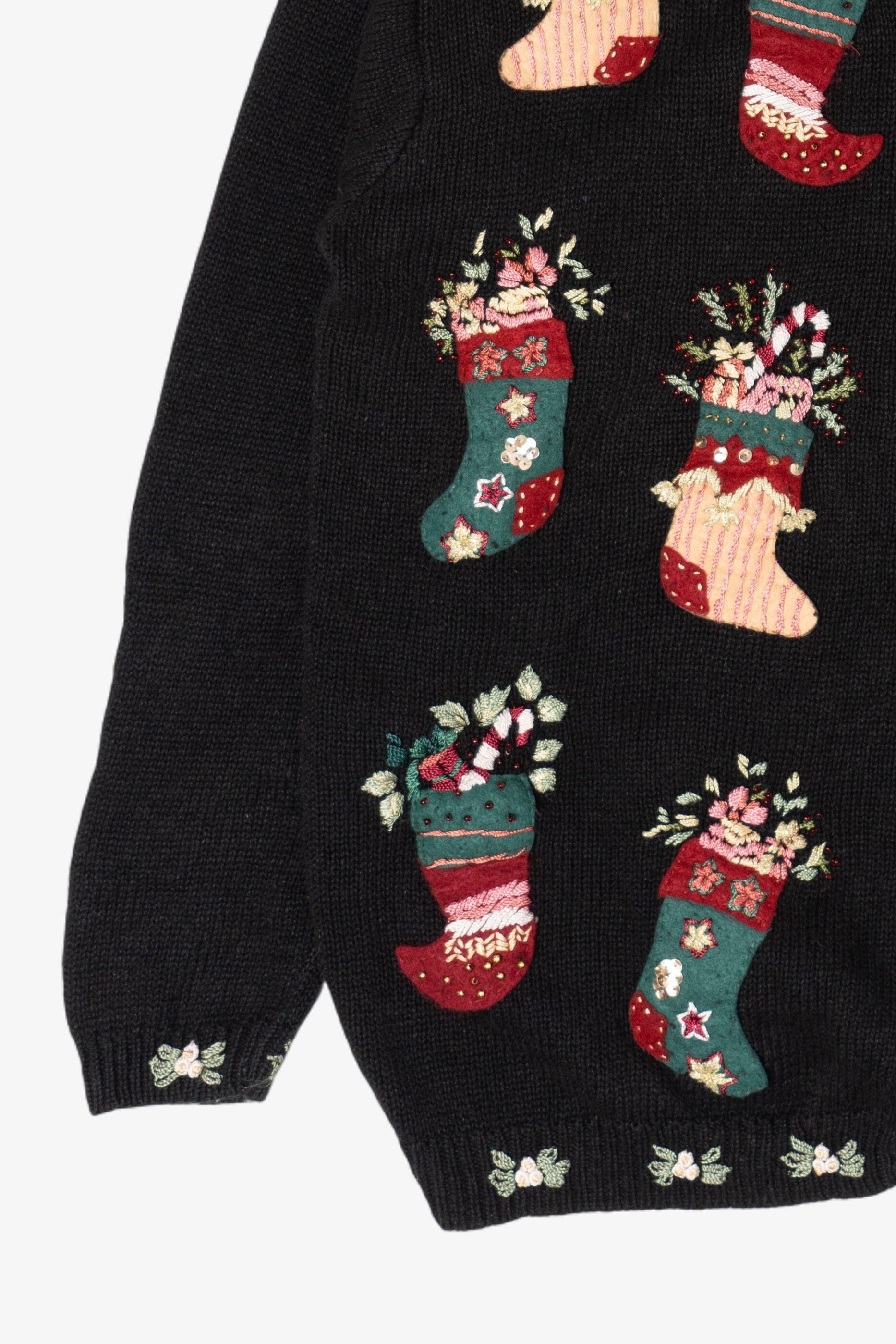 Vintage Stitches In Time Stockings Ugly Christmas Cardigan (1990s)