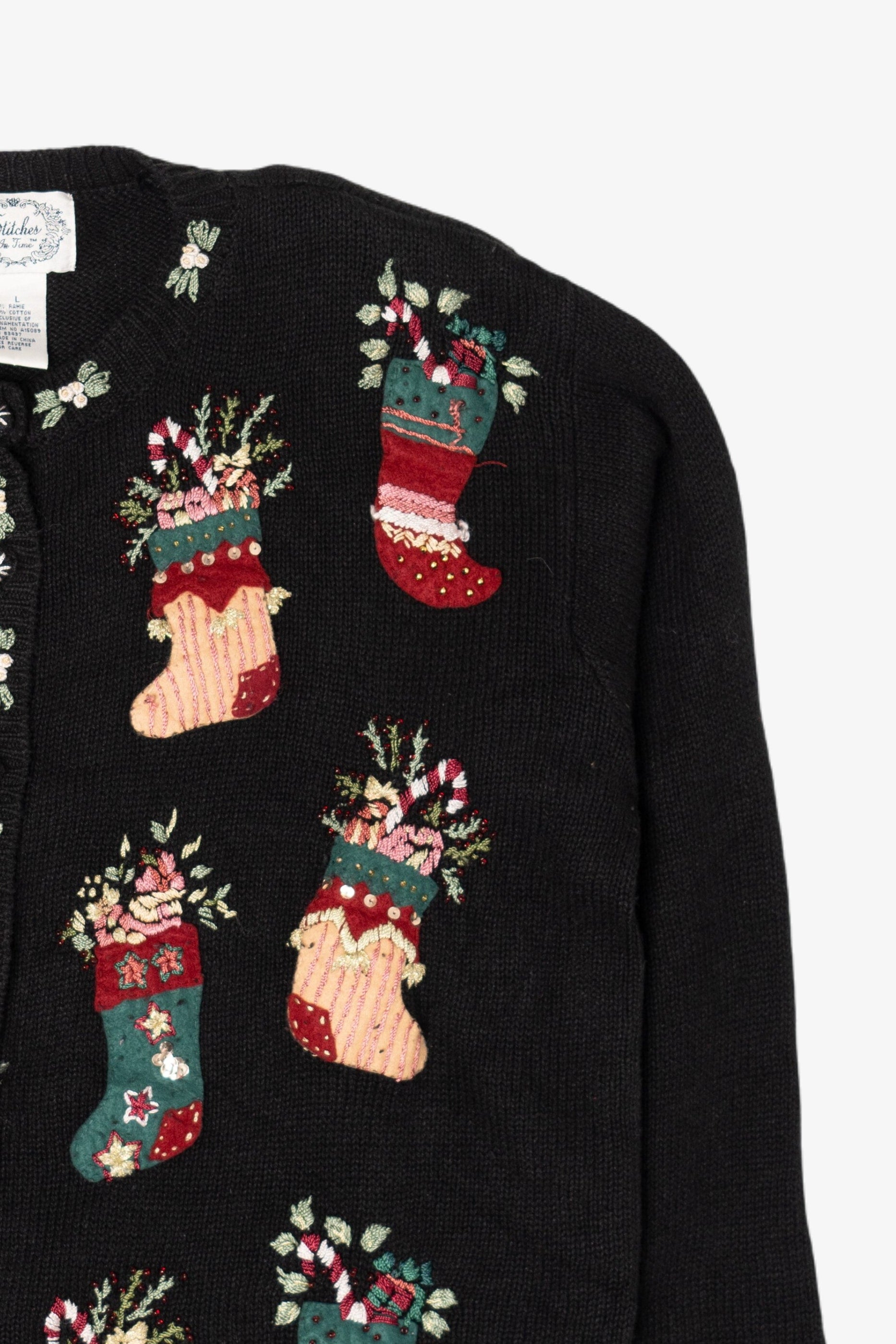 Vintage Stitches In Time Stockings Ugly Christmas Cardigan (1990s)