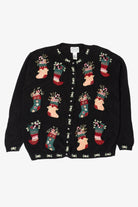 Vintage Stitches In Time Stockings Ugly Christmas Cardigan (1990s)